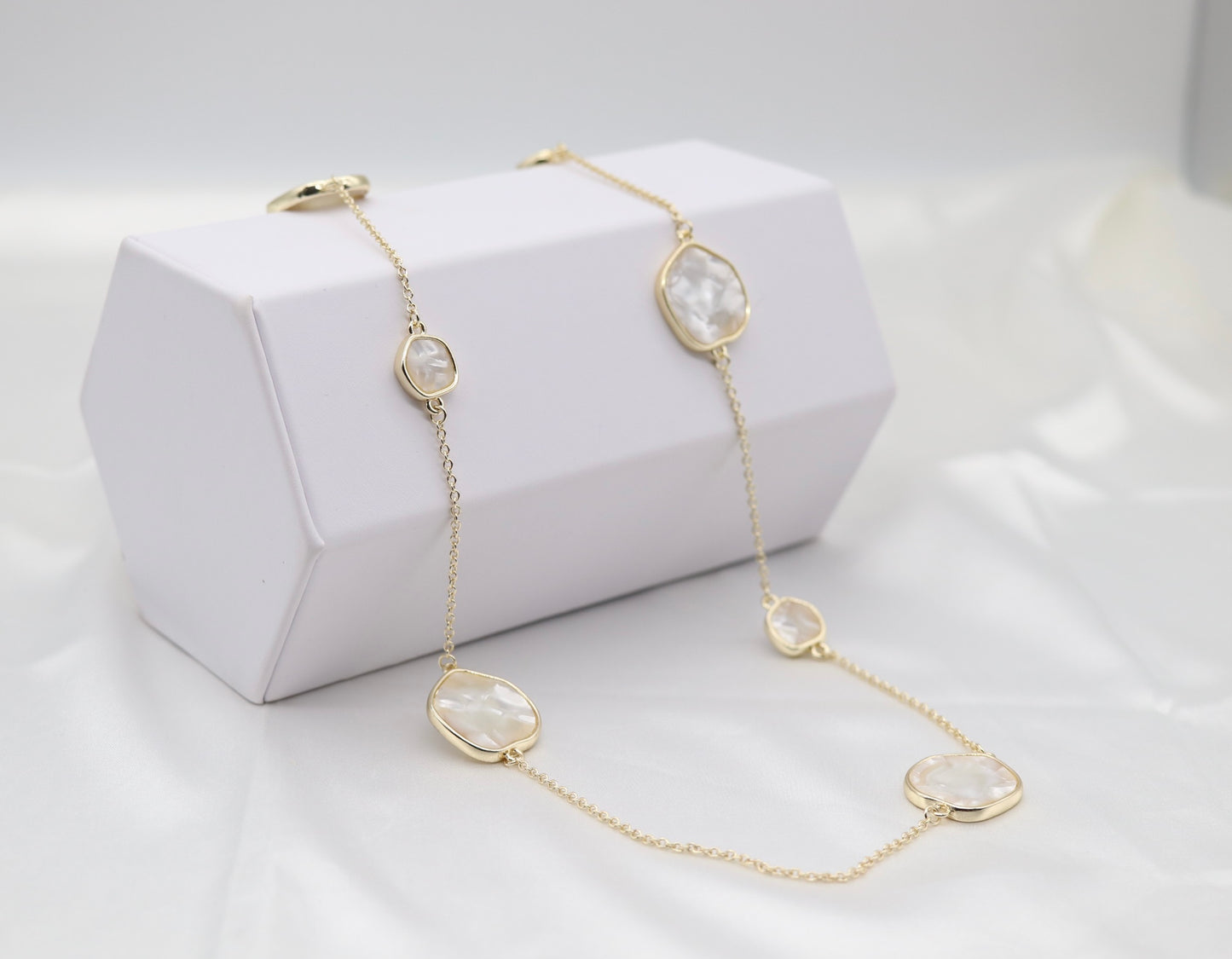 Gold Station Necklace with Irregular Clear Crystal Accents