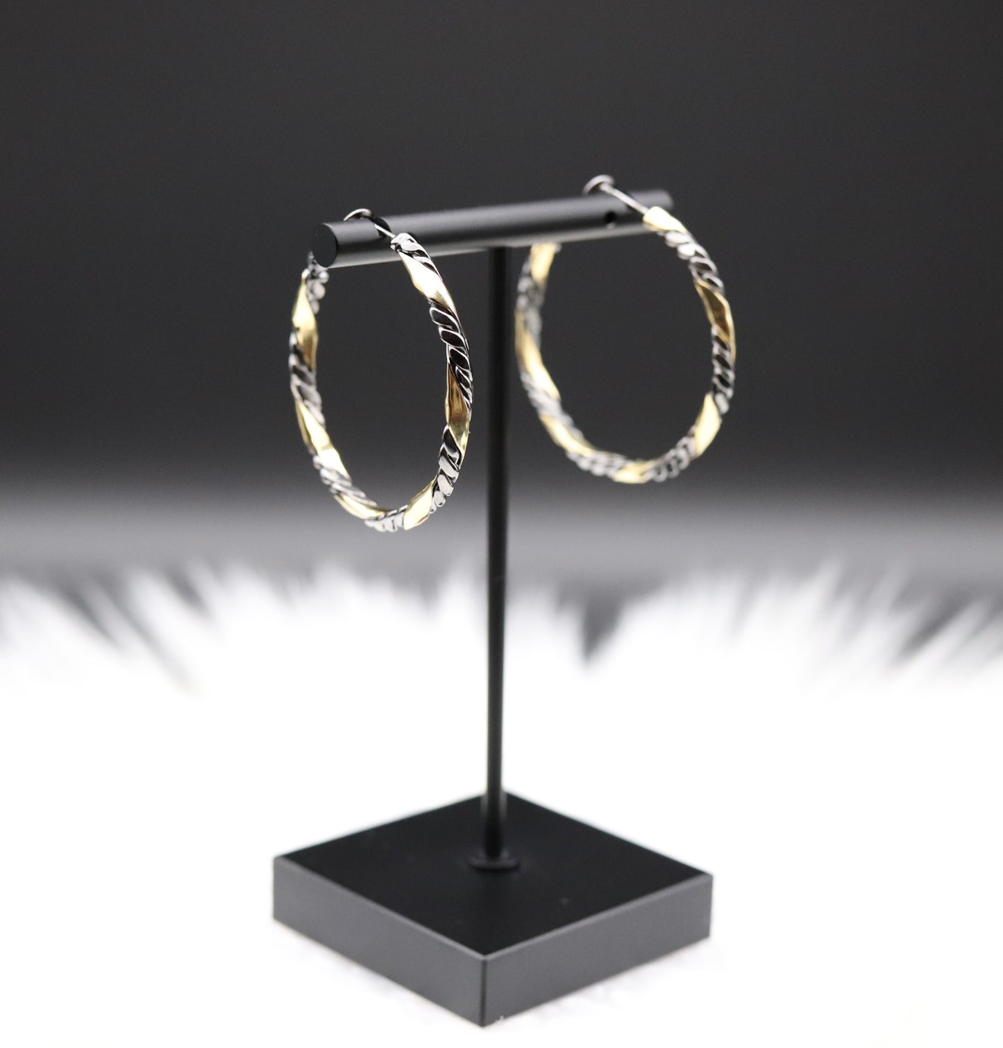 Gold and Black Twisted Hoop Earrings