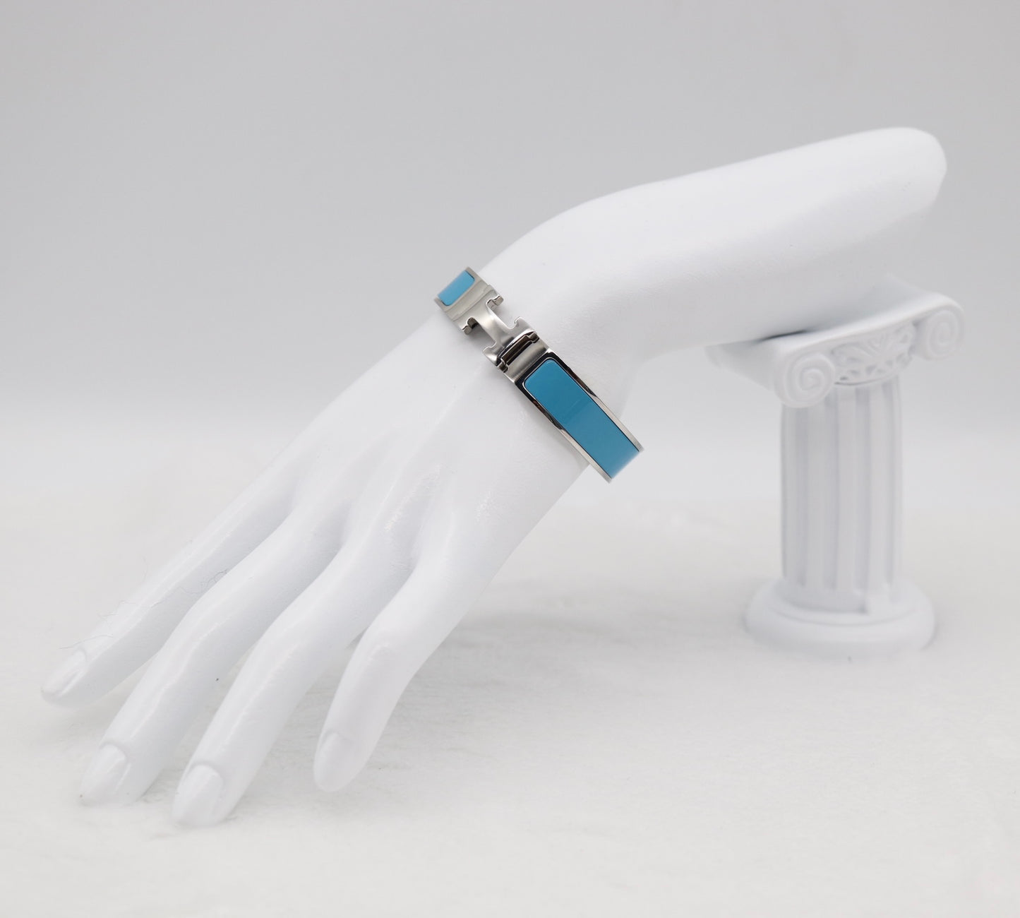 Medium Sleek Silver & Light Blue Enamel Bracelet