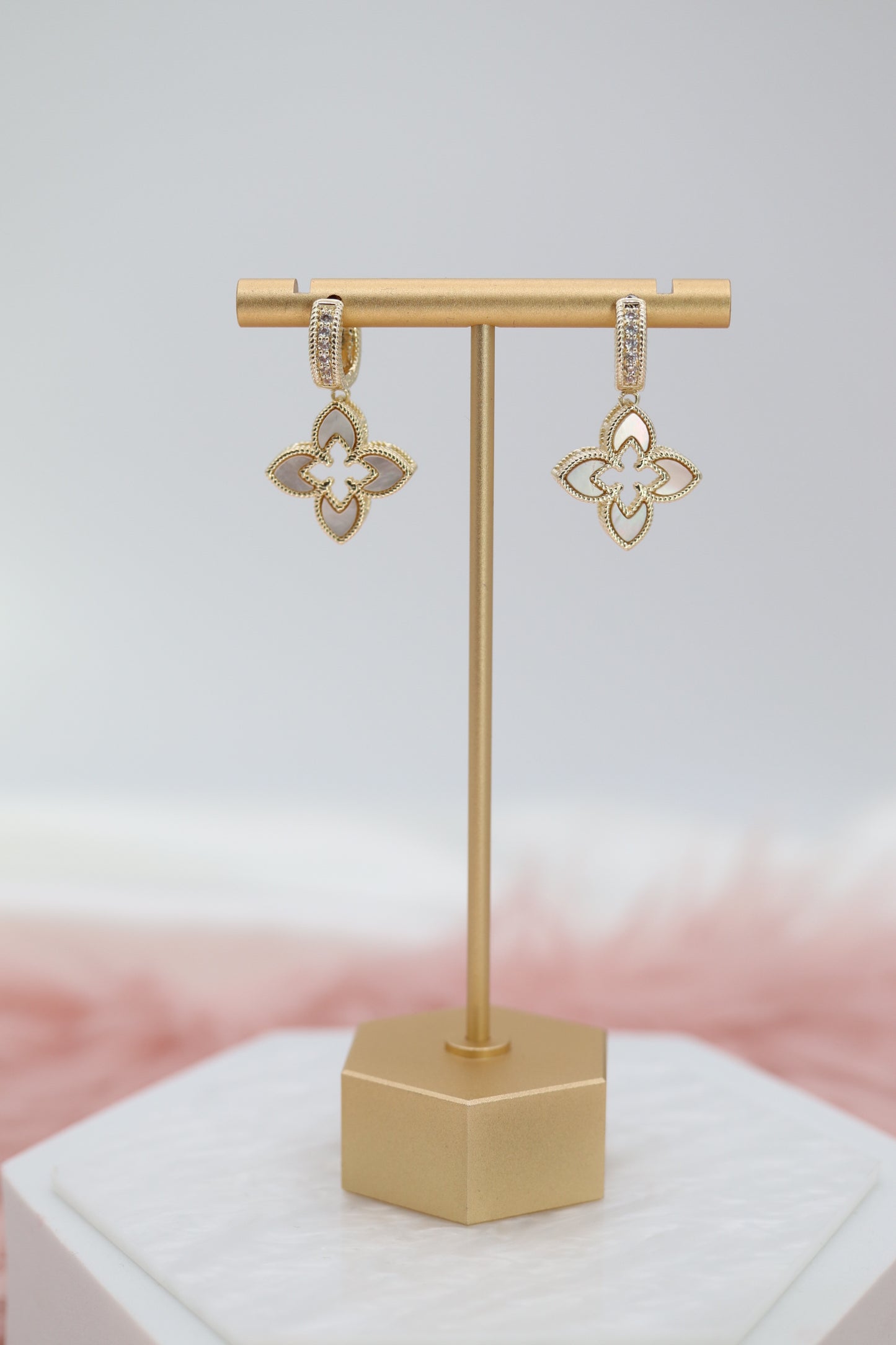 CZ Paved Cuff Clover Earrings