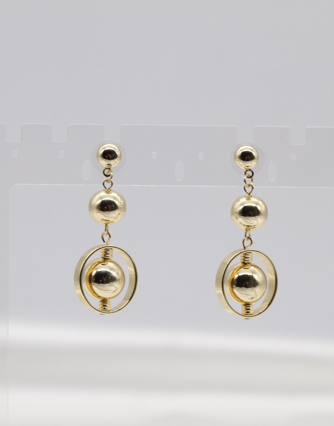 Triple Ball Dangling Gold Earrings