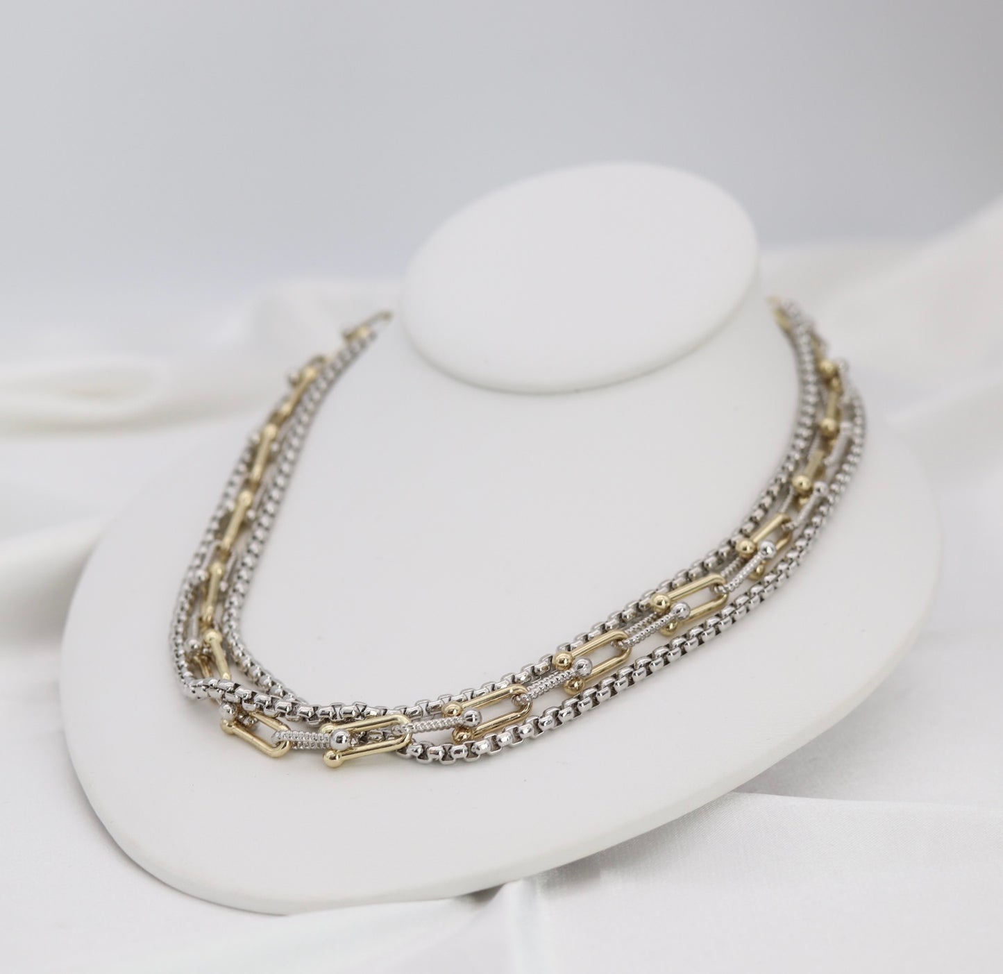 Triple-Layer Mixed Metal Statement Chain Necklace