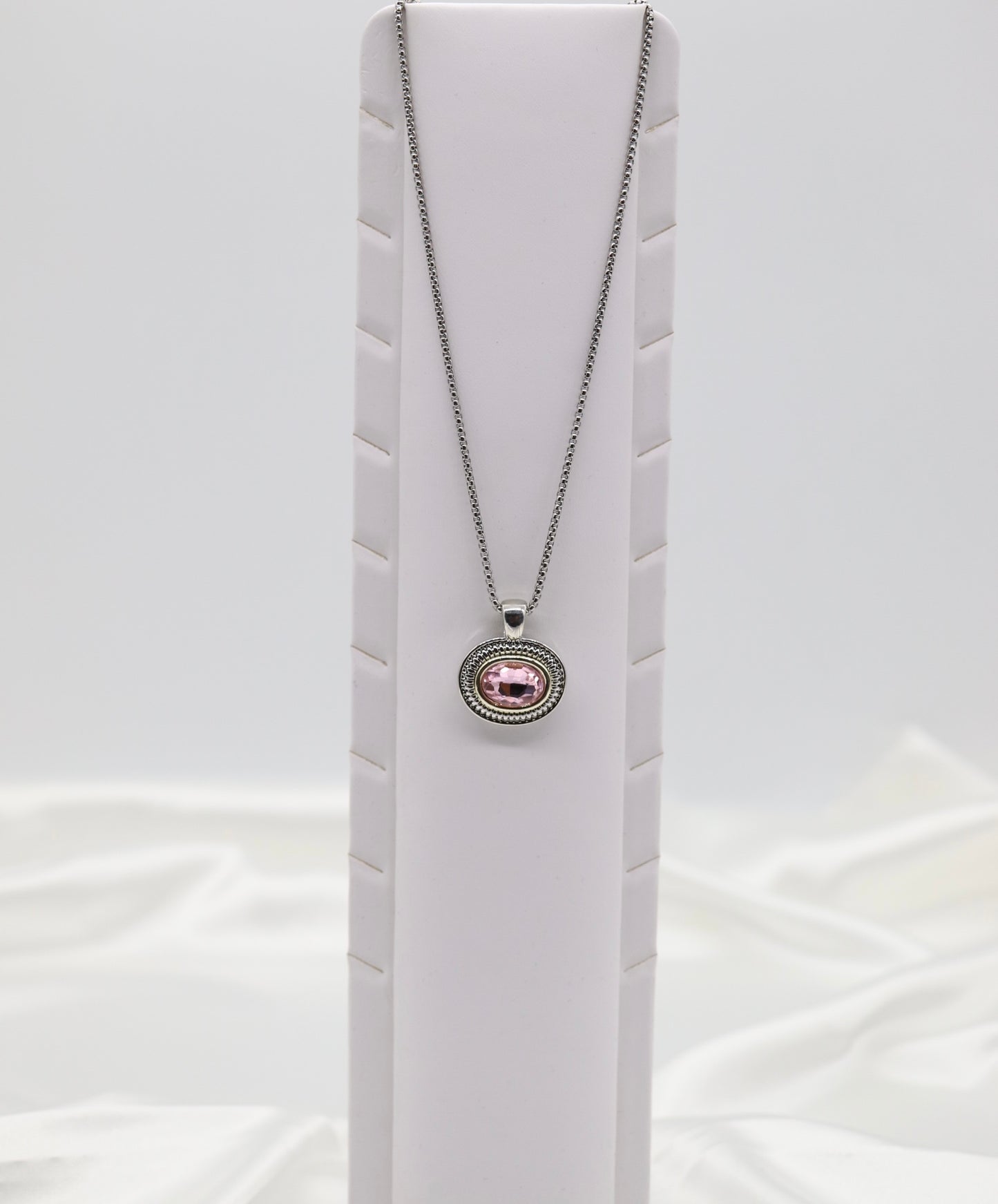 Pink Crystal Oval Pendant Necklace