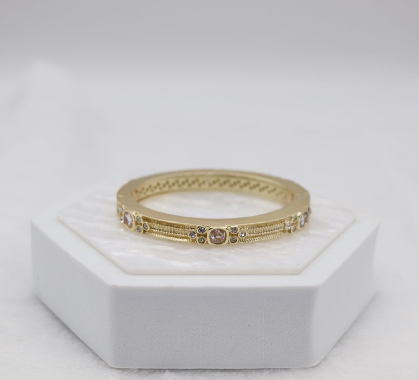 Vintage-Inspired Gold Bracelet with Champagne and Clear CZ Accents