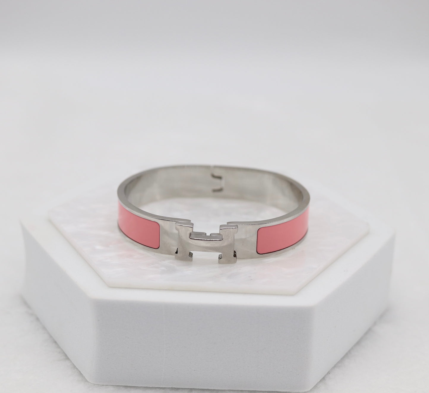 Medium Polished Silver & Pink Enamel Bracelet