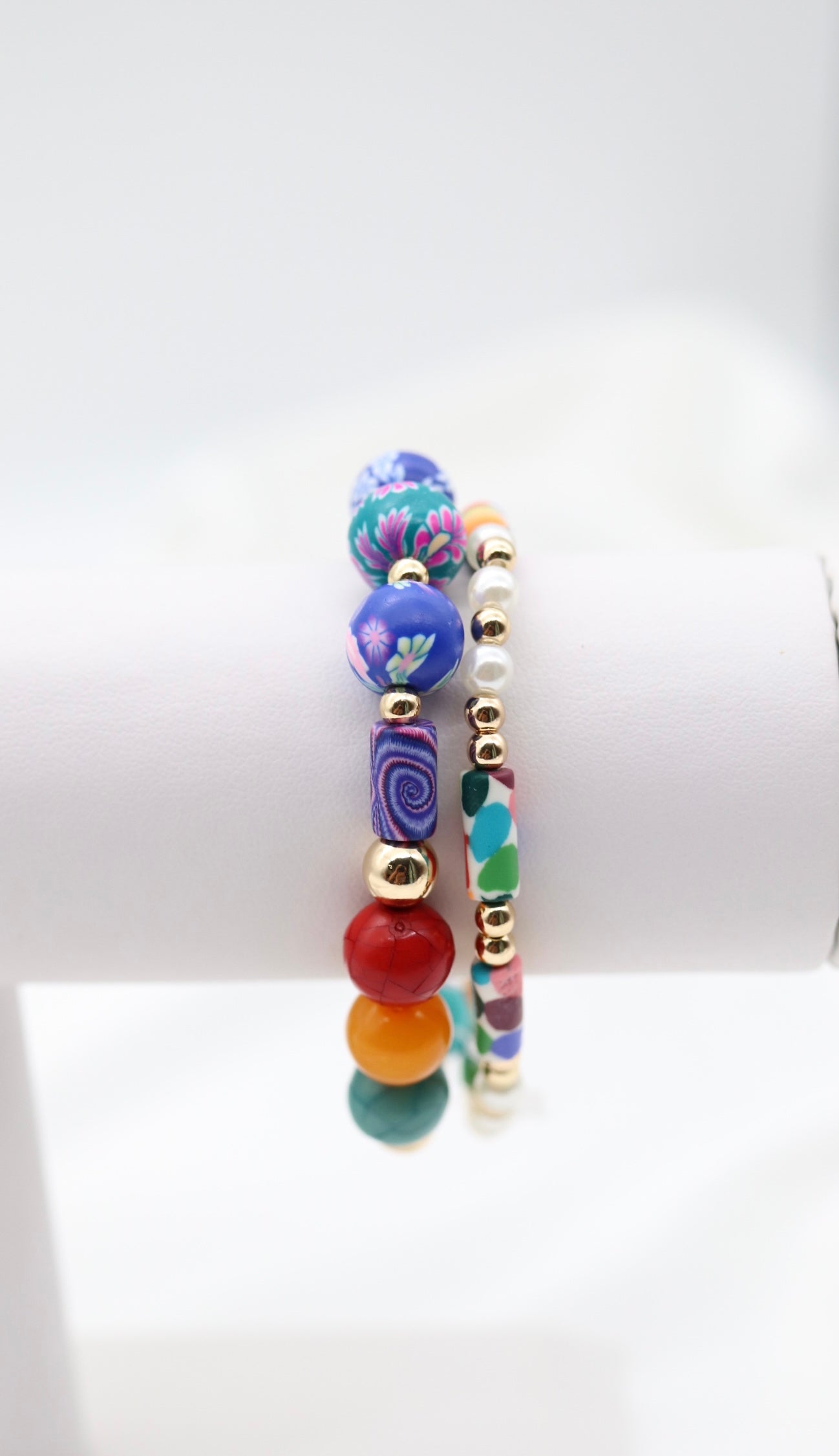 Gold Glass Bright Fimo Clay Bead Bracelet Set