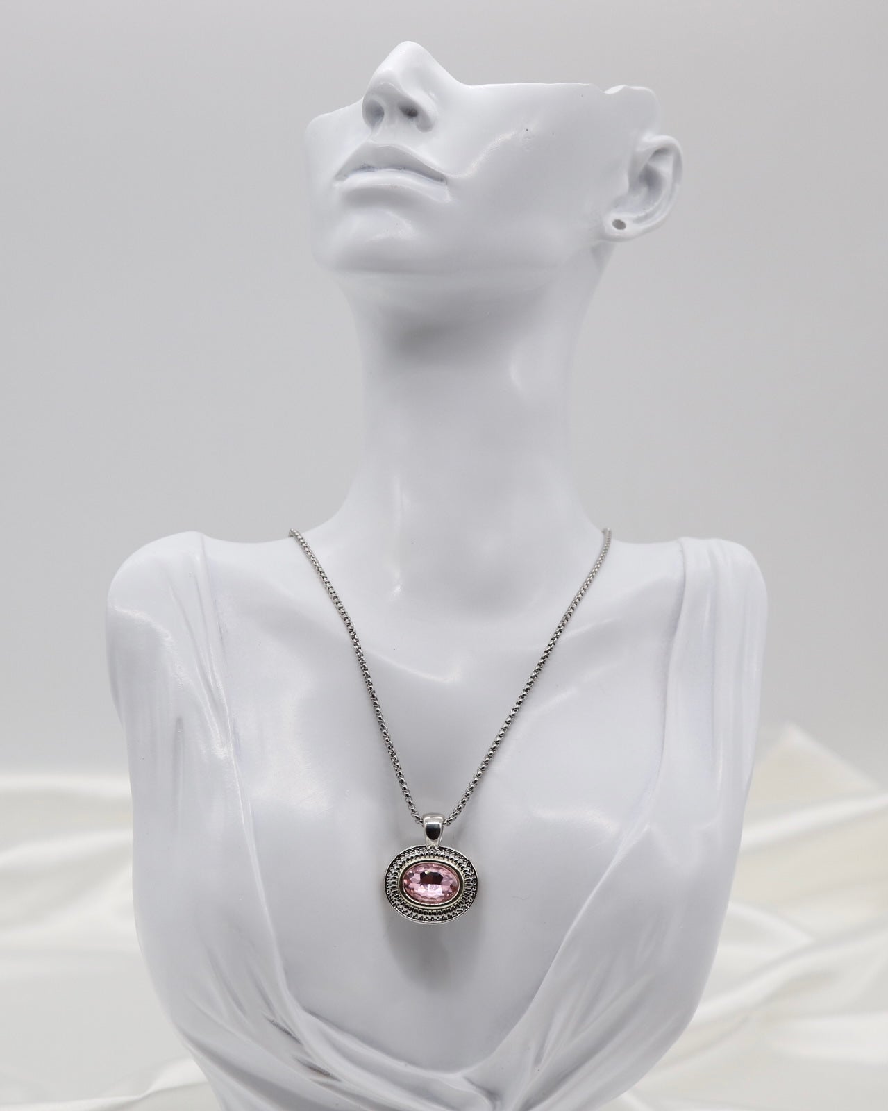 Pink Crystal Oval Pendant Necklace