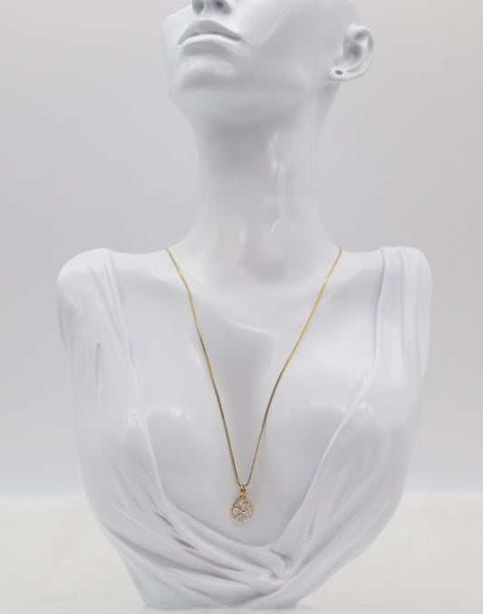 Gold Floral Crystal Necklace – Dainty Sparkling Pendant