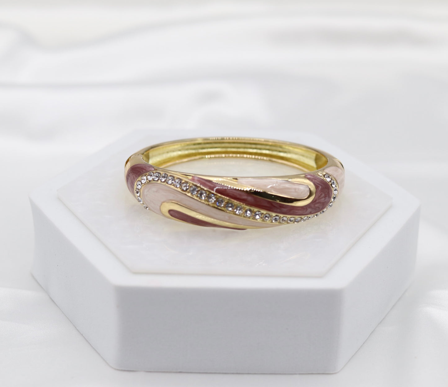 Hazel With CZ Swirl Enamel Hinged Bangle Bracelet