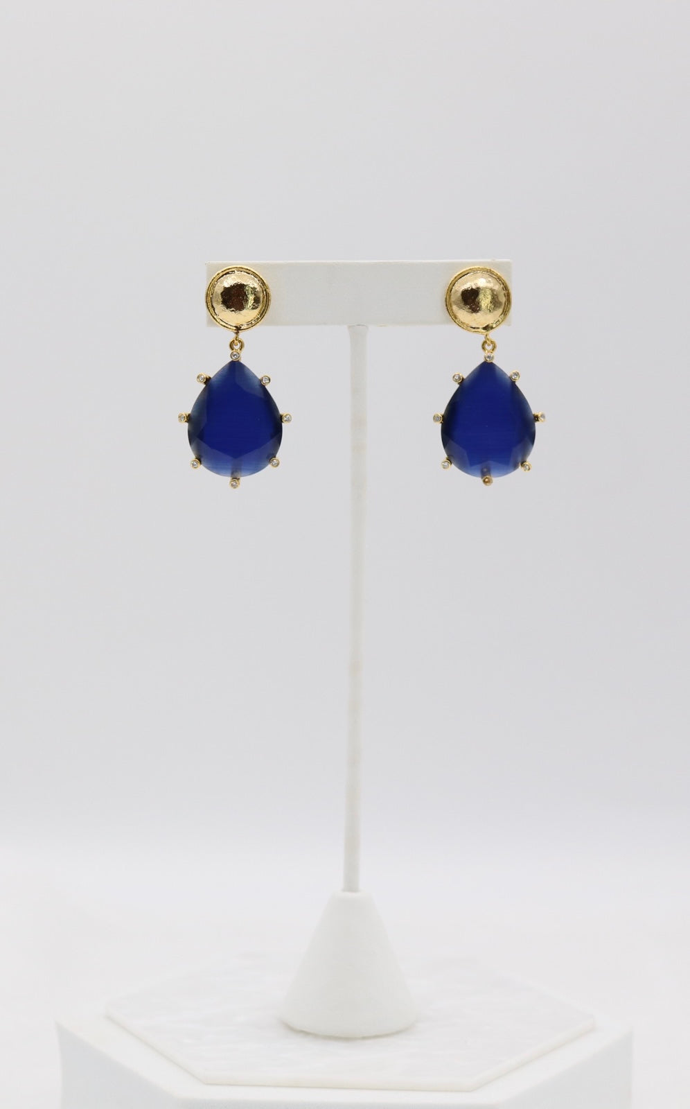 Royal Blue Teardrop Gold Statement Earrings