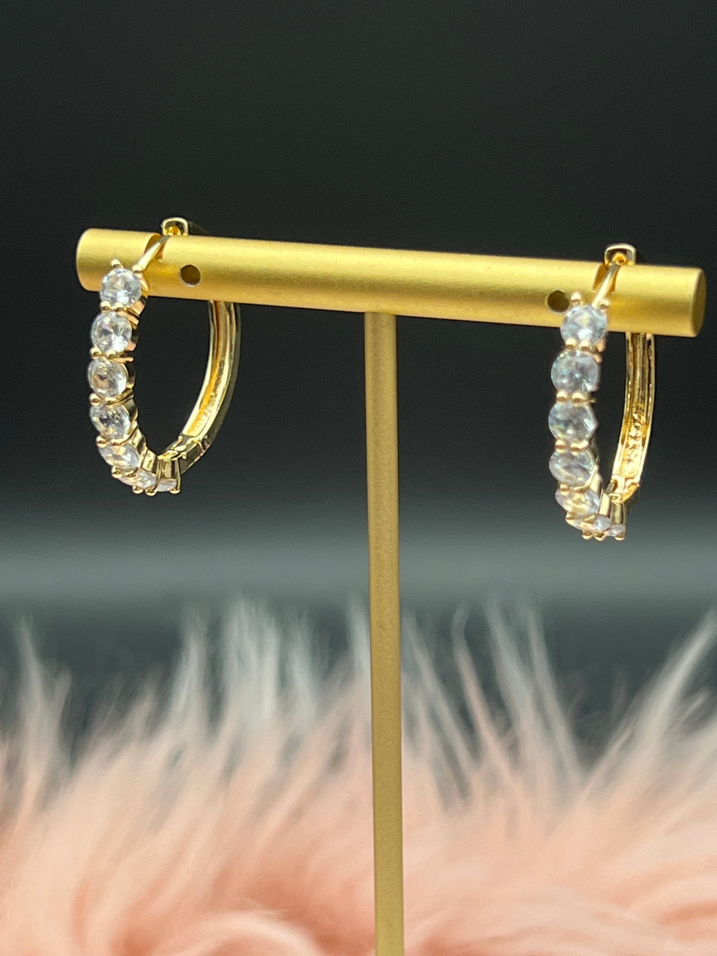Round Brilliant Cut Diamond CZ Hoop Earrings