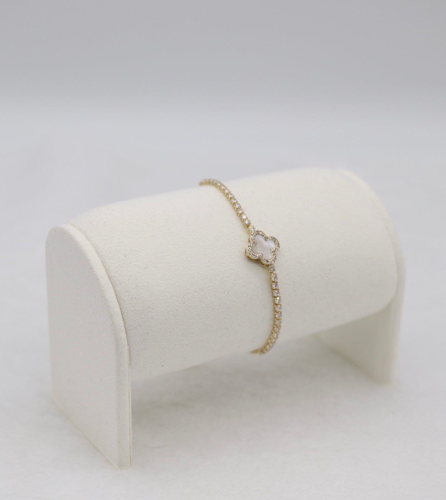 Gold Clover Adjustable CZ Bracelet