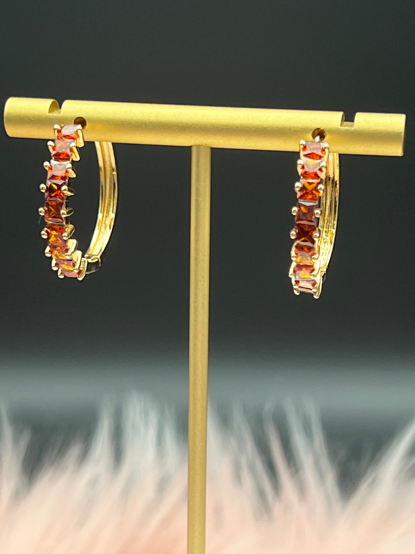 Wine Colored Sapphire Hinged Hoop Earrings