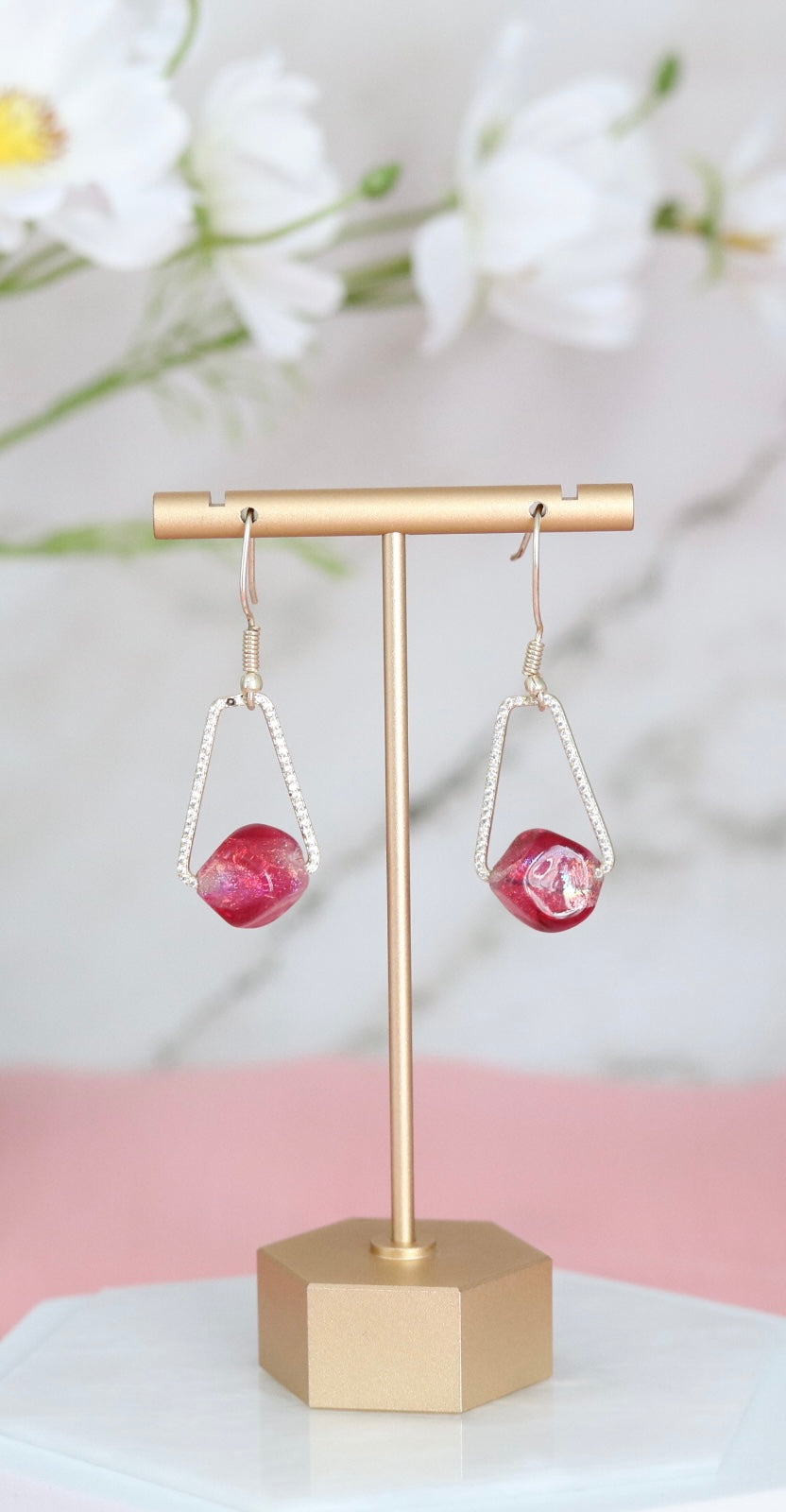 Gold Acrylic Rose Bead Earrings
