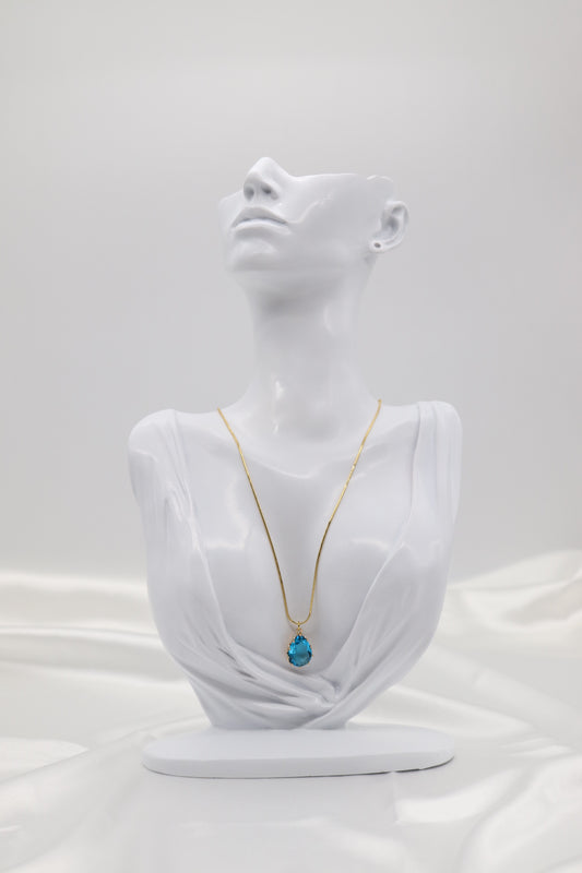 Gold Snake Chain w/Aquamarine Teardrop Necklace