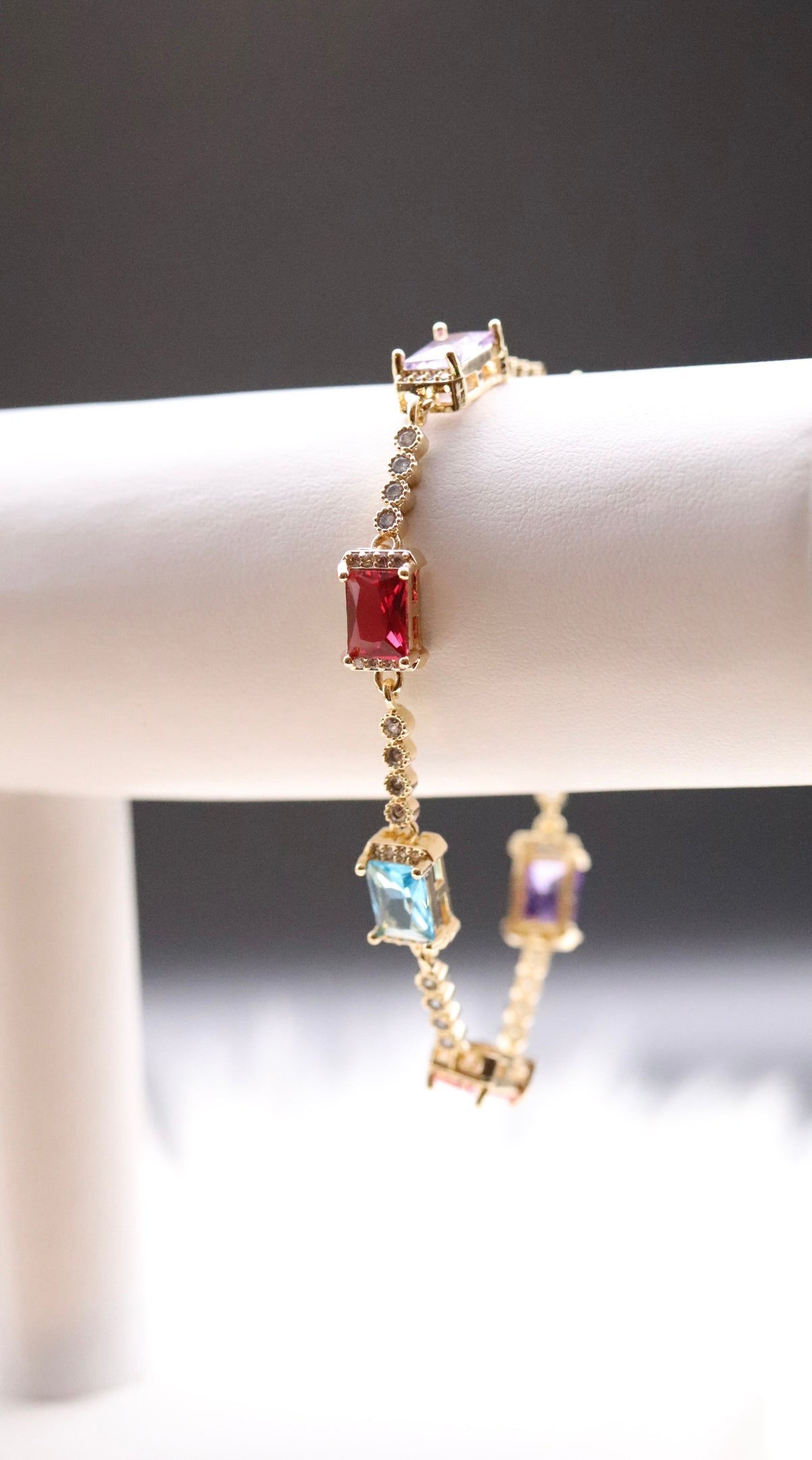 Variety Colored Gemstones Tennis Bracelet