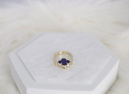 Navy Blue Clover Gold Reversible Ring - Size 8