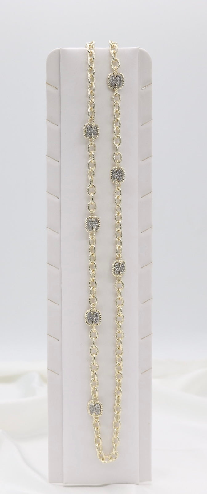 Gold Crystal Cushion Station Necklace