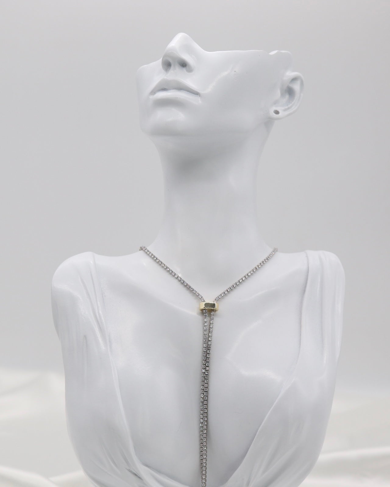 Long CZ Silver Tennis Chain Necklace
