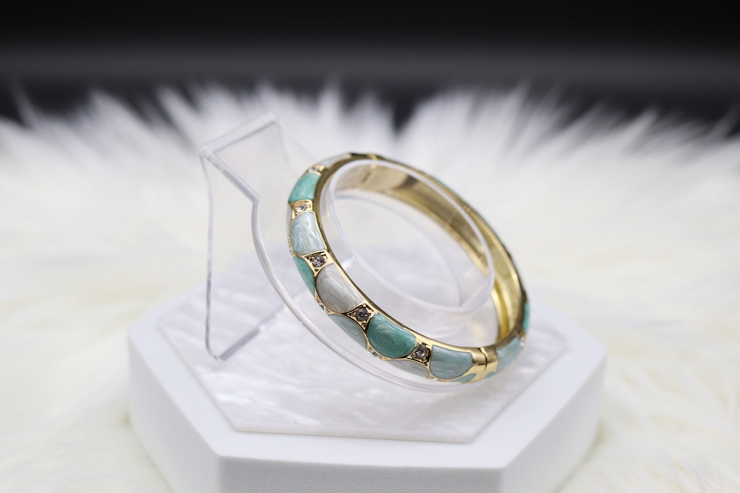 Light Green Enamel Bangle Hinged Bracelet