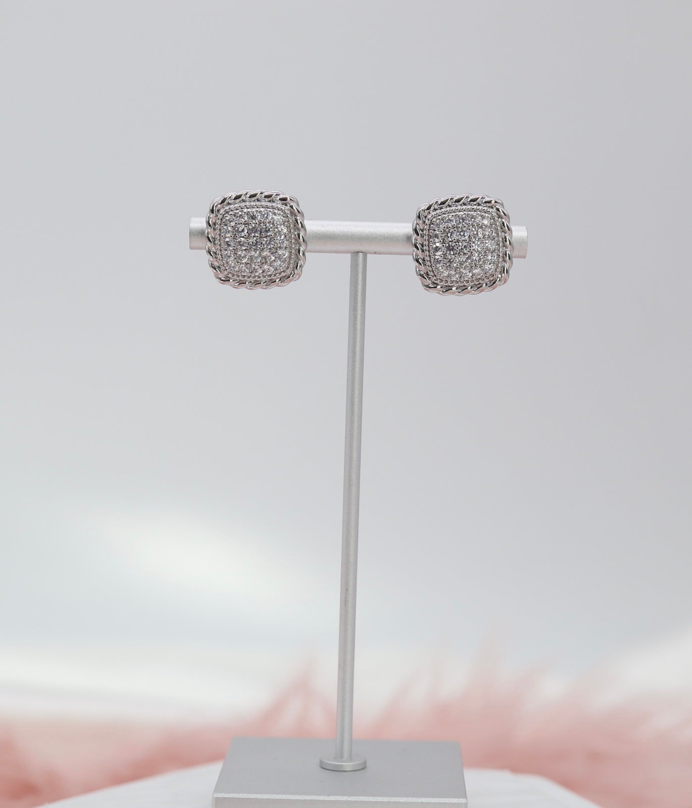 Paved CZ Elegant Square Stud Earrings