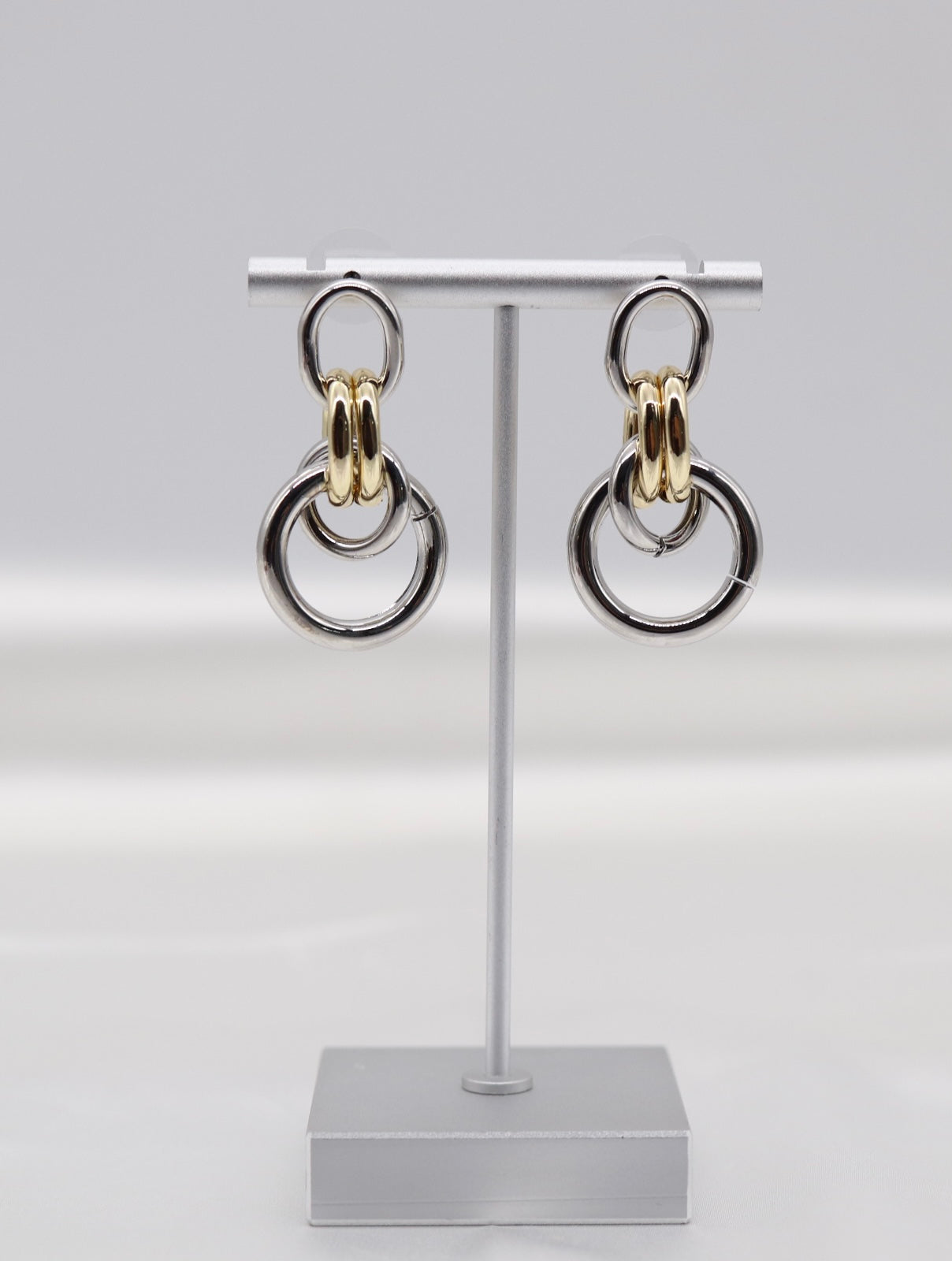 Two Tone Double Round Dangling Earrings