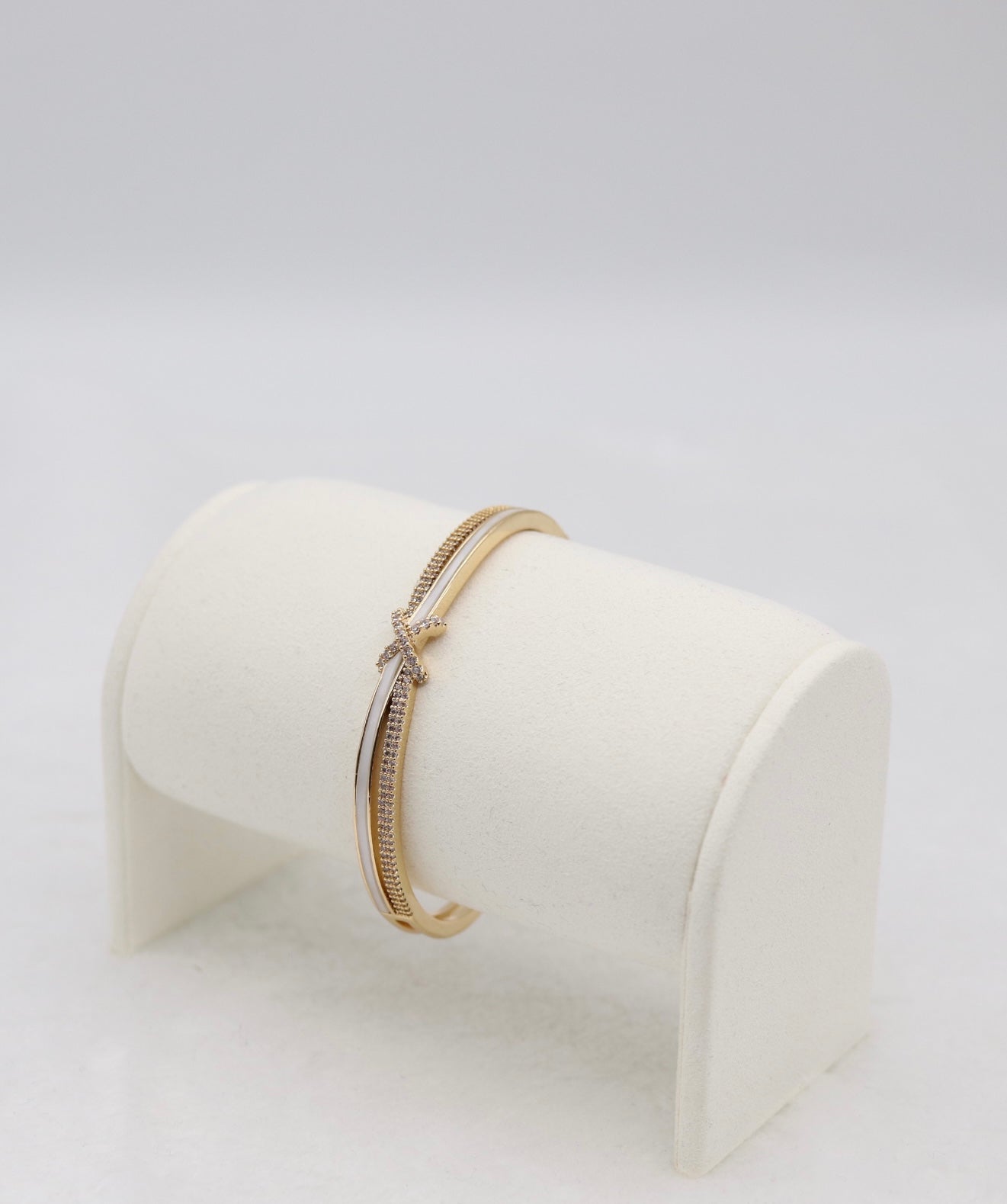 Gold-Tone Cuff Bracelet with Crystal Pavé Bow
