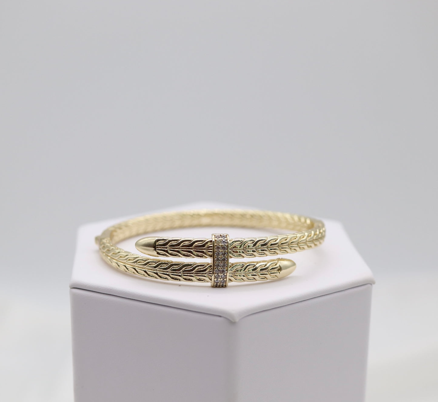 Spear Flex Cuff, Gold CZ Diamonds