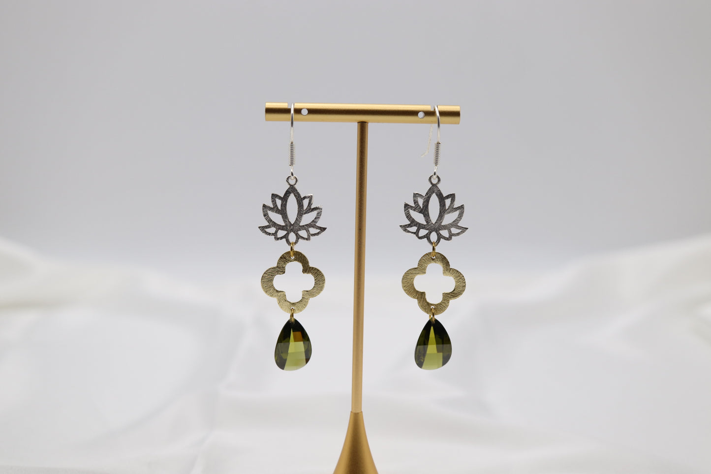 Filigree Dangling Emerald Green Stone Earrings Made With Faceted Fancy Cut Cubics