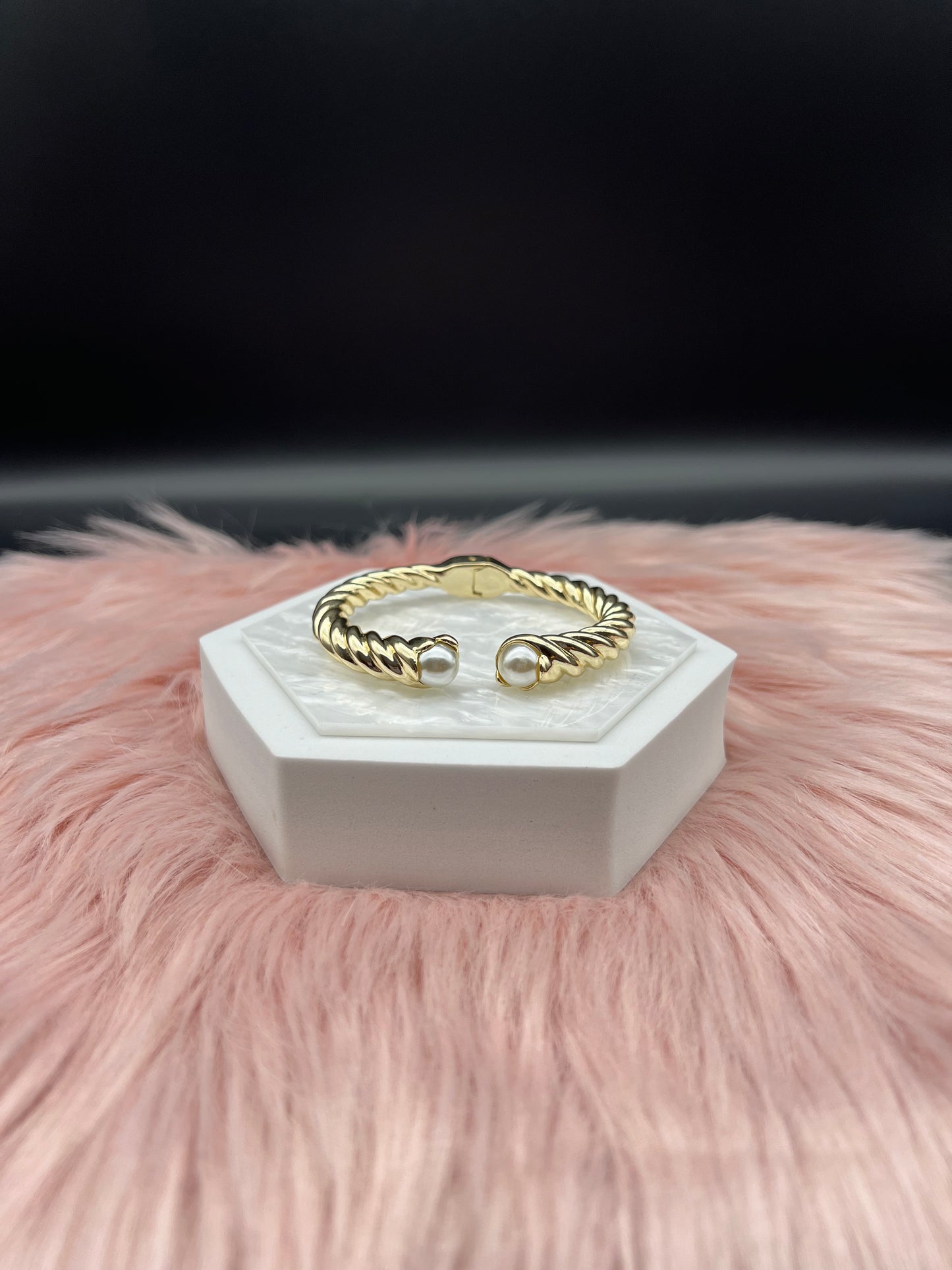 Pearl Gold Cable Cuff Bracelet