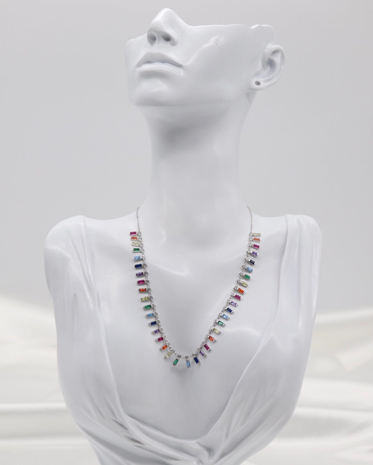 Rainbow Baguette-Cut CZ Choker Necklace