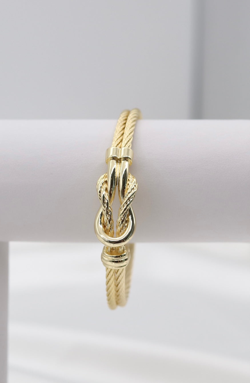 Gold Solid and Cable Reef Knot Bracelet