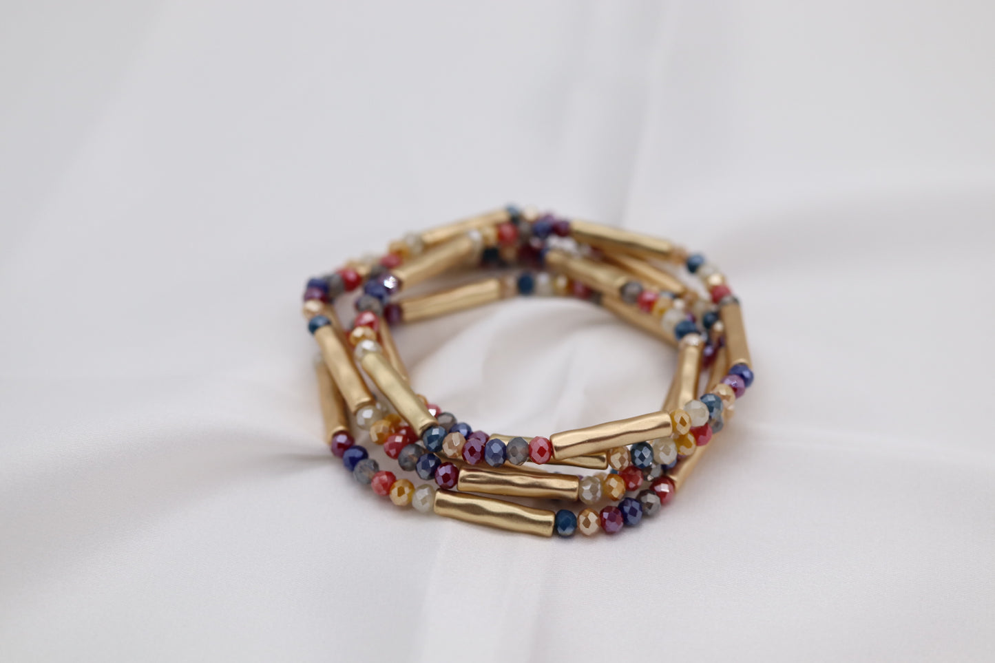 Matte Gold Bar Color Bead Bracelet Set