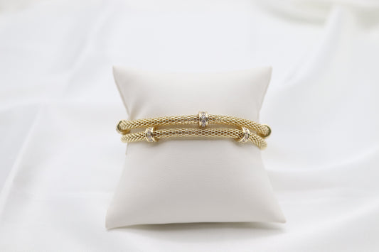 Gold Mesh-Chain Bracelet with Round CZ Stations