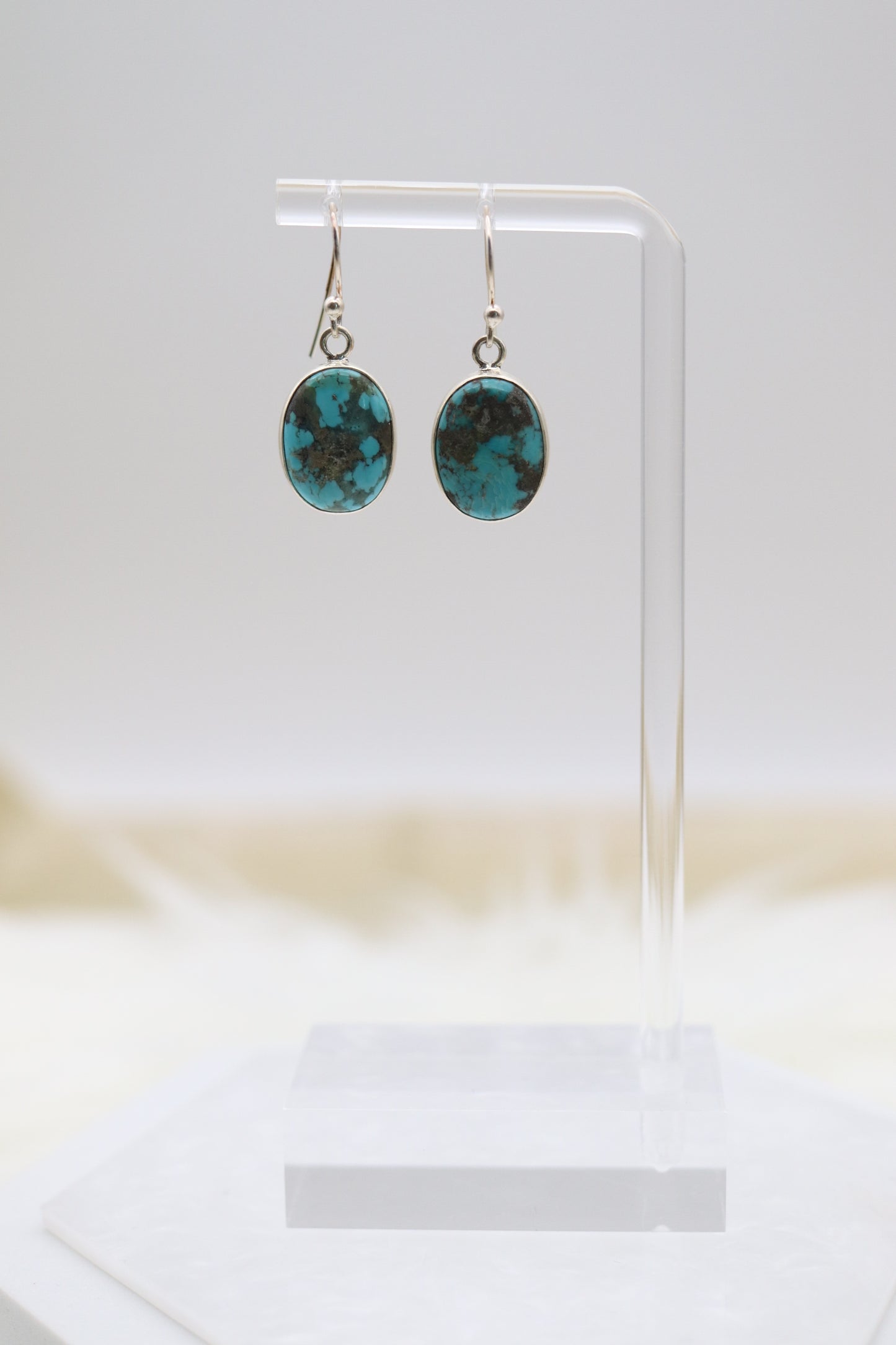 Round Turquoise Sterling Silver Dangling Earrings