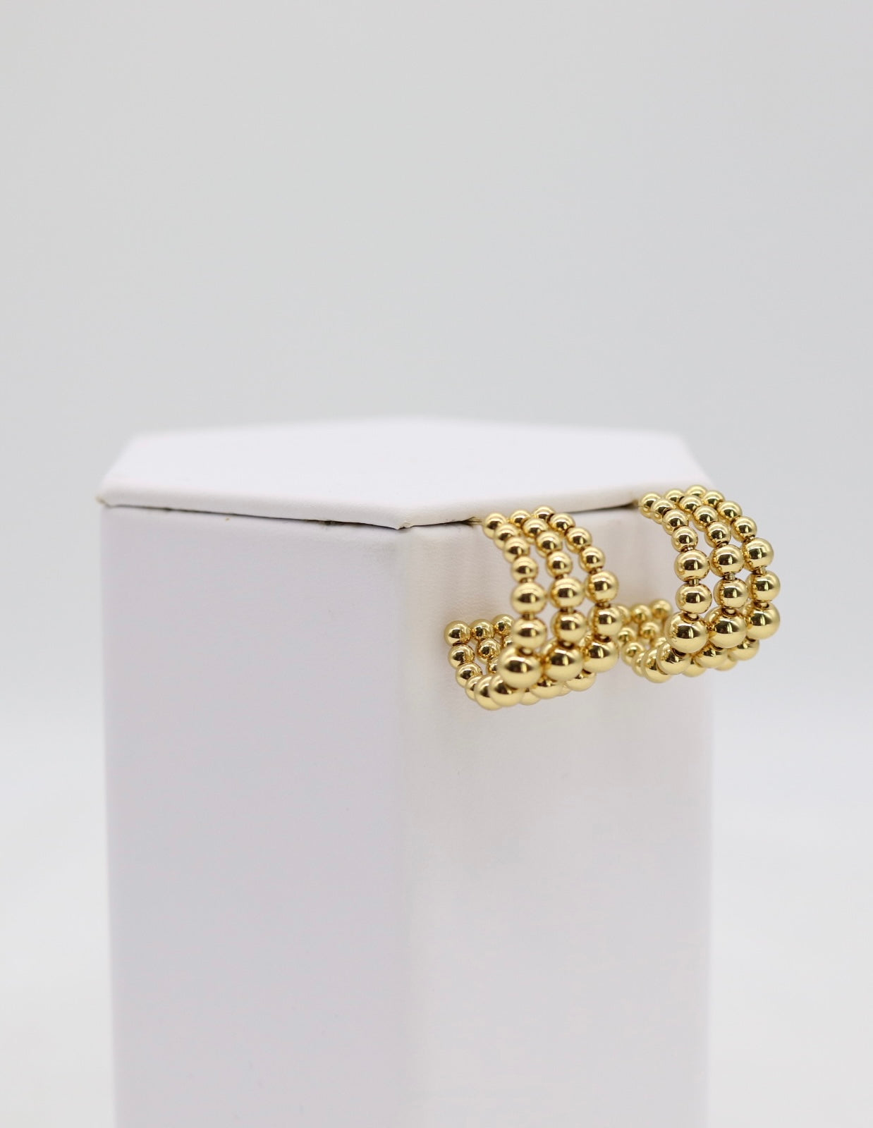 Triple Row Gold Beaded Hoop Earrings