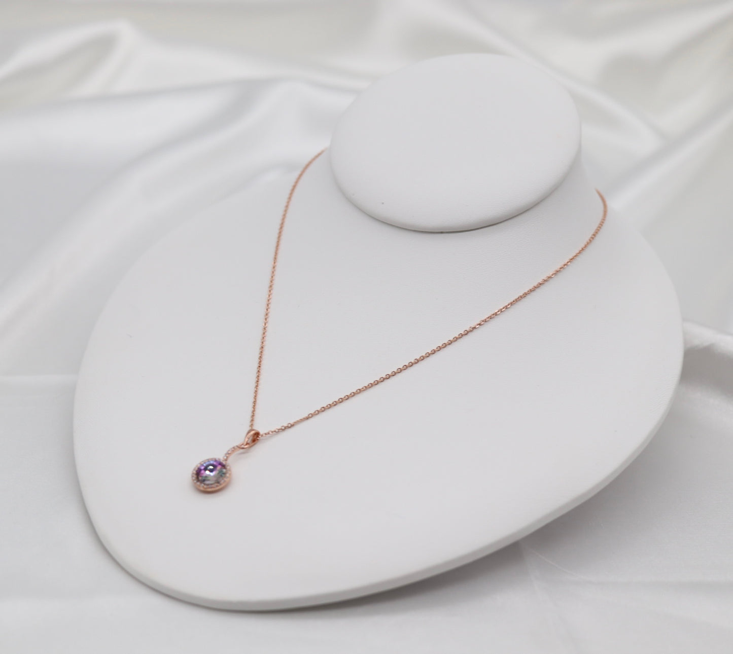 Round CZ Purple Stone Pink Gold Necklace
