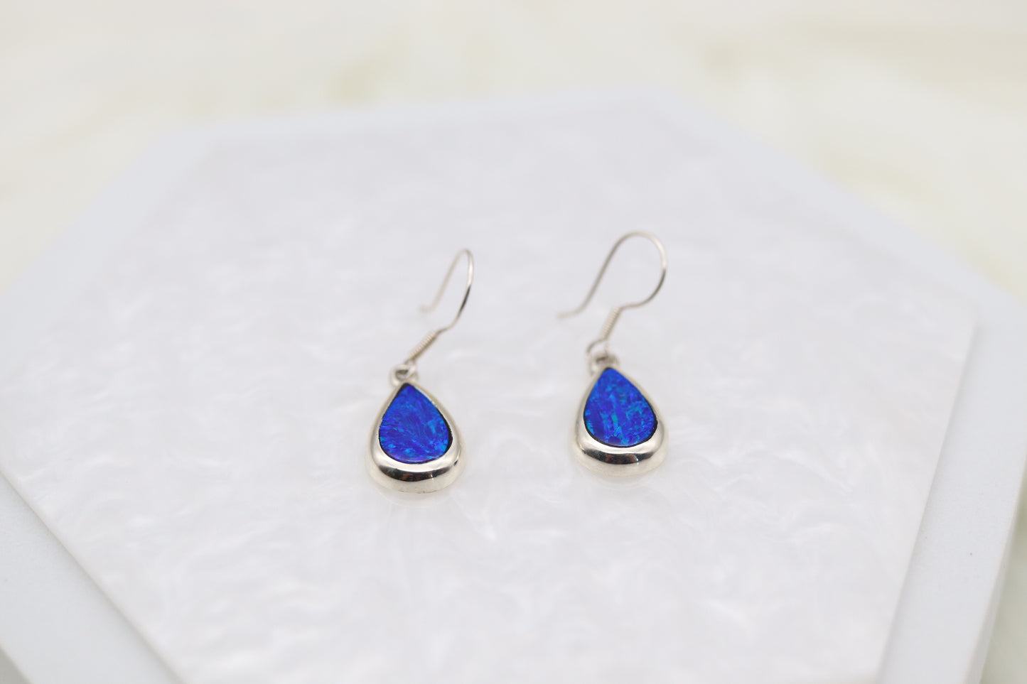 Navy Blue Teardrop Sterling Silver Earrings