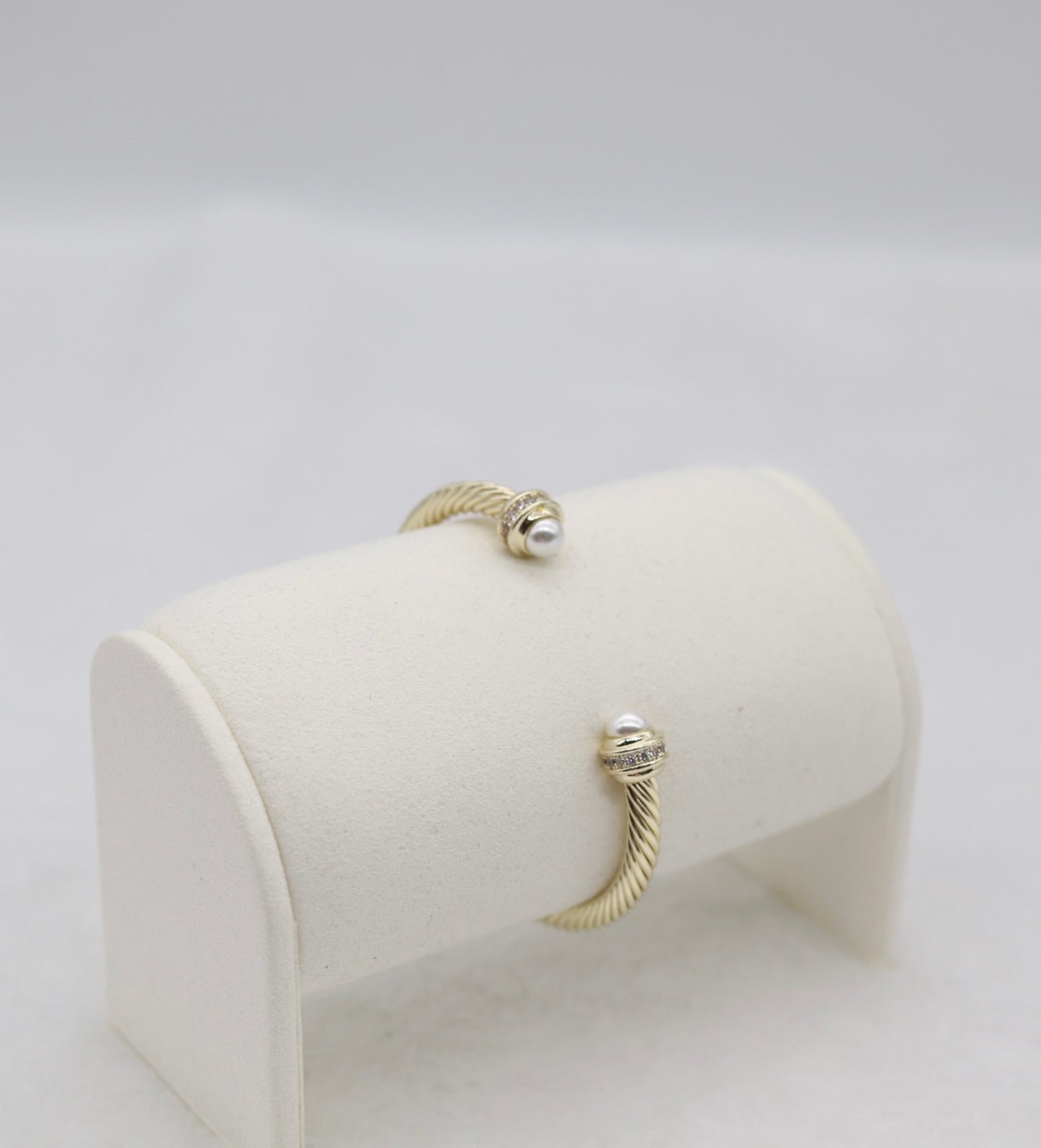 Gold Cable Cuff Bracelet with Pearl and Crystal Accents