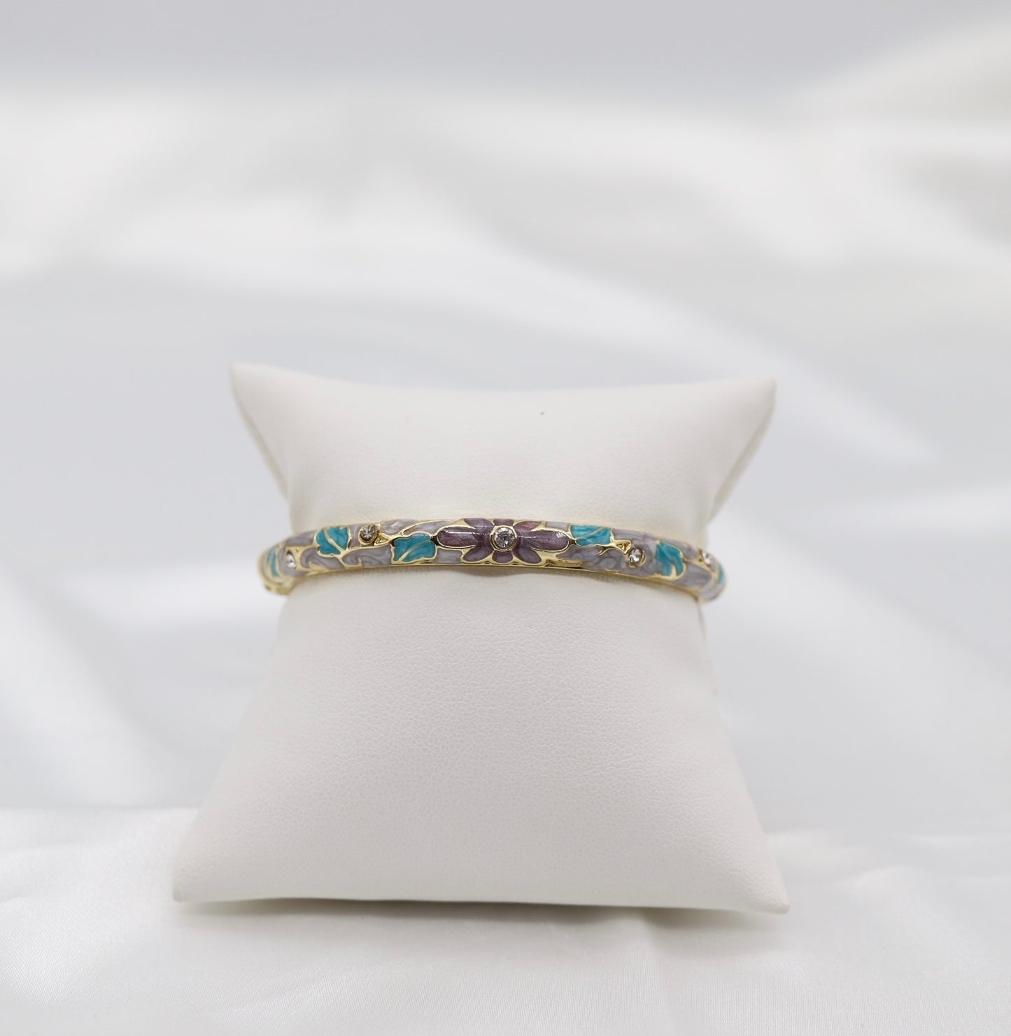 Thin Light Purple With CZ Station Enamel Hinged Bangle Bracelet
