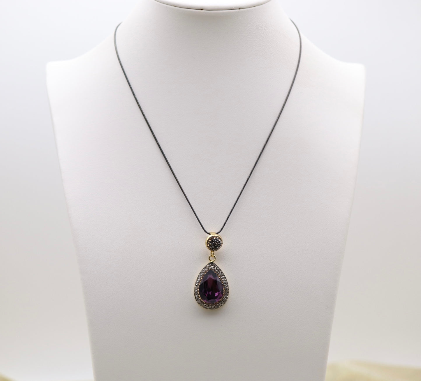 Dark Amethyst Druzy Teardrop Pendant Necklace and Earring Set