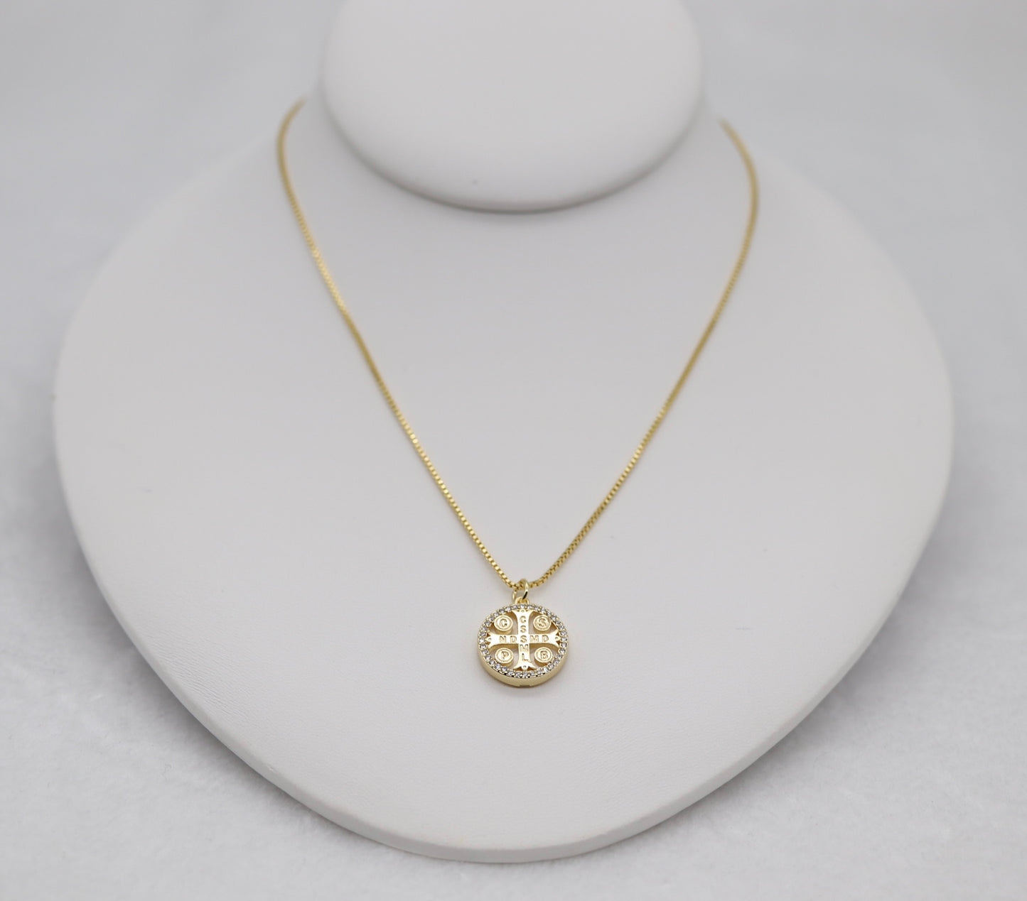 Gold Cross Medallion Necklace – Crystal Accent Round Pendant