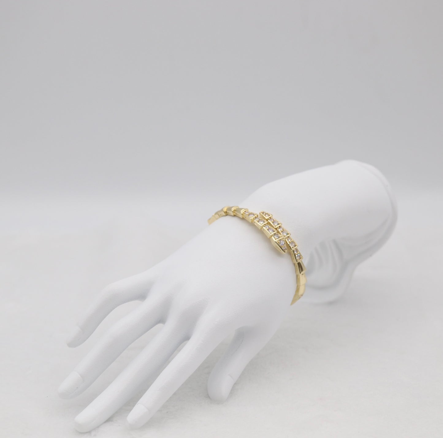 Gold-Tone Geometric Wrap Bangle with CZ Accents