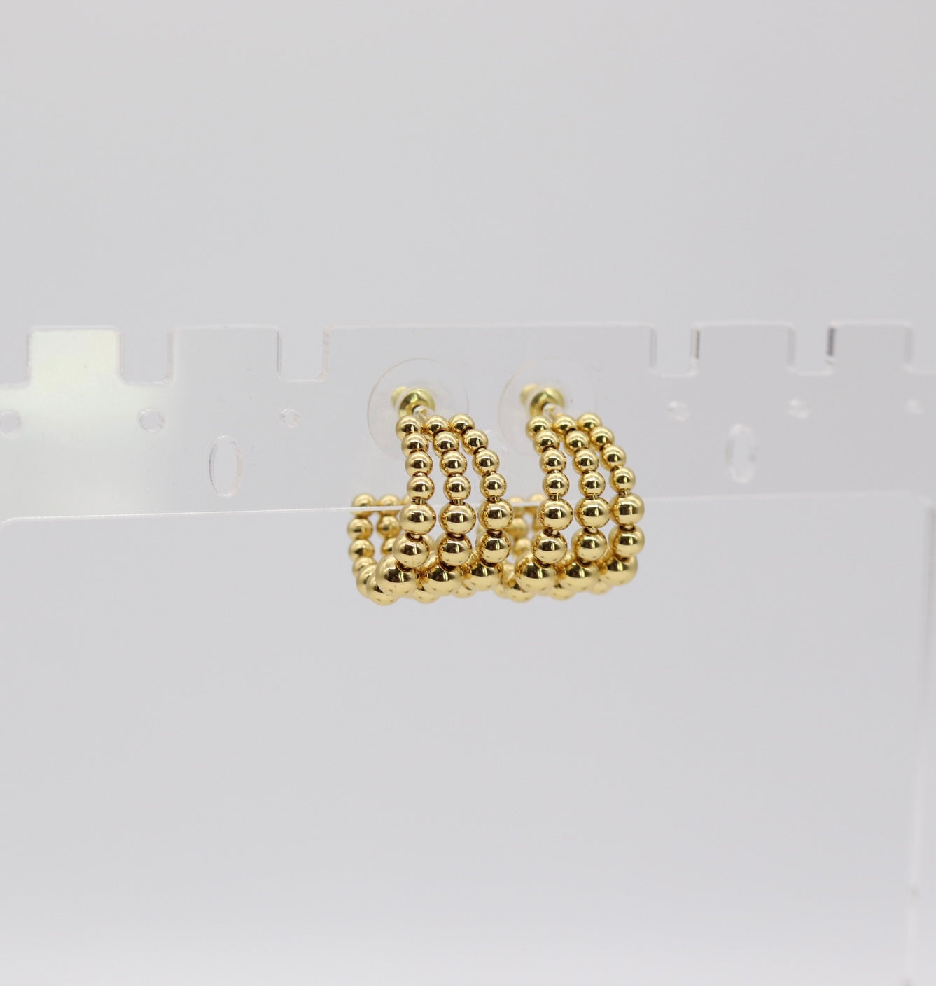 Triple Row Gold Beaded Hoop Earrings