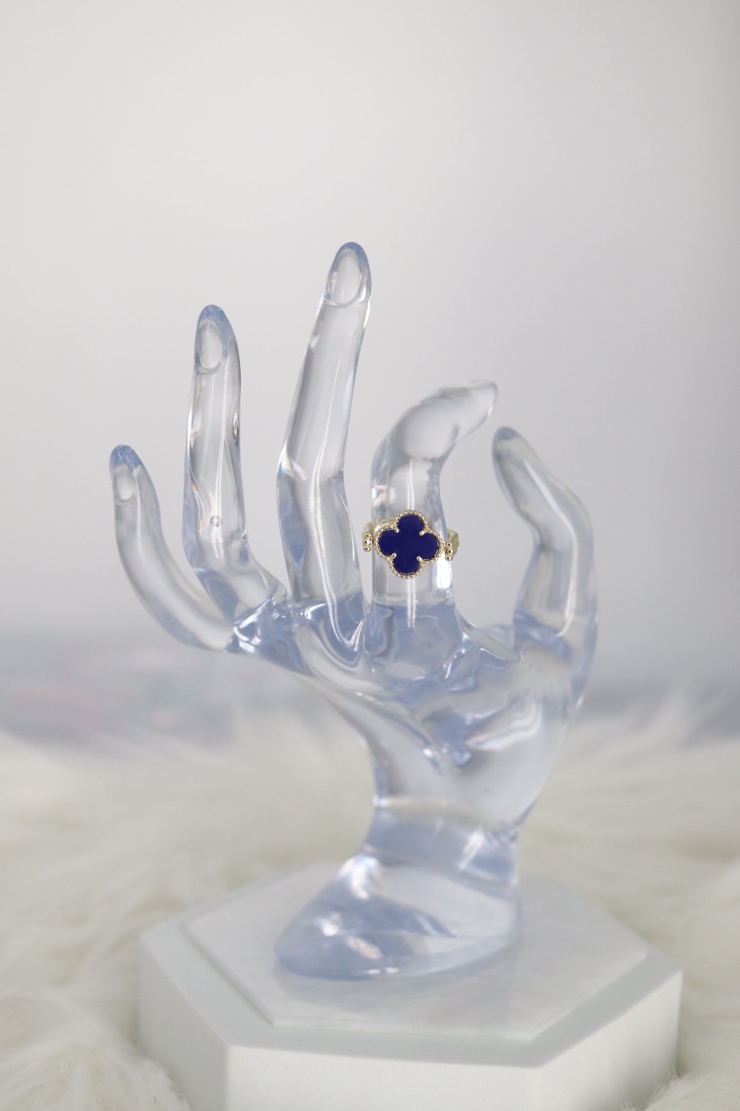 Navy Blue Clover Gold Reversible Ring - Size 7