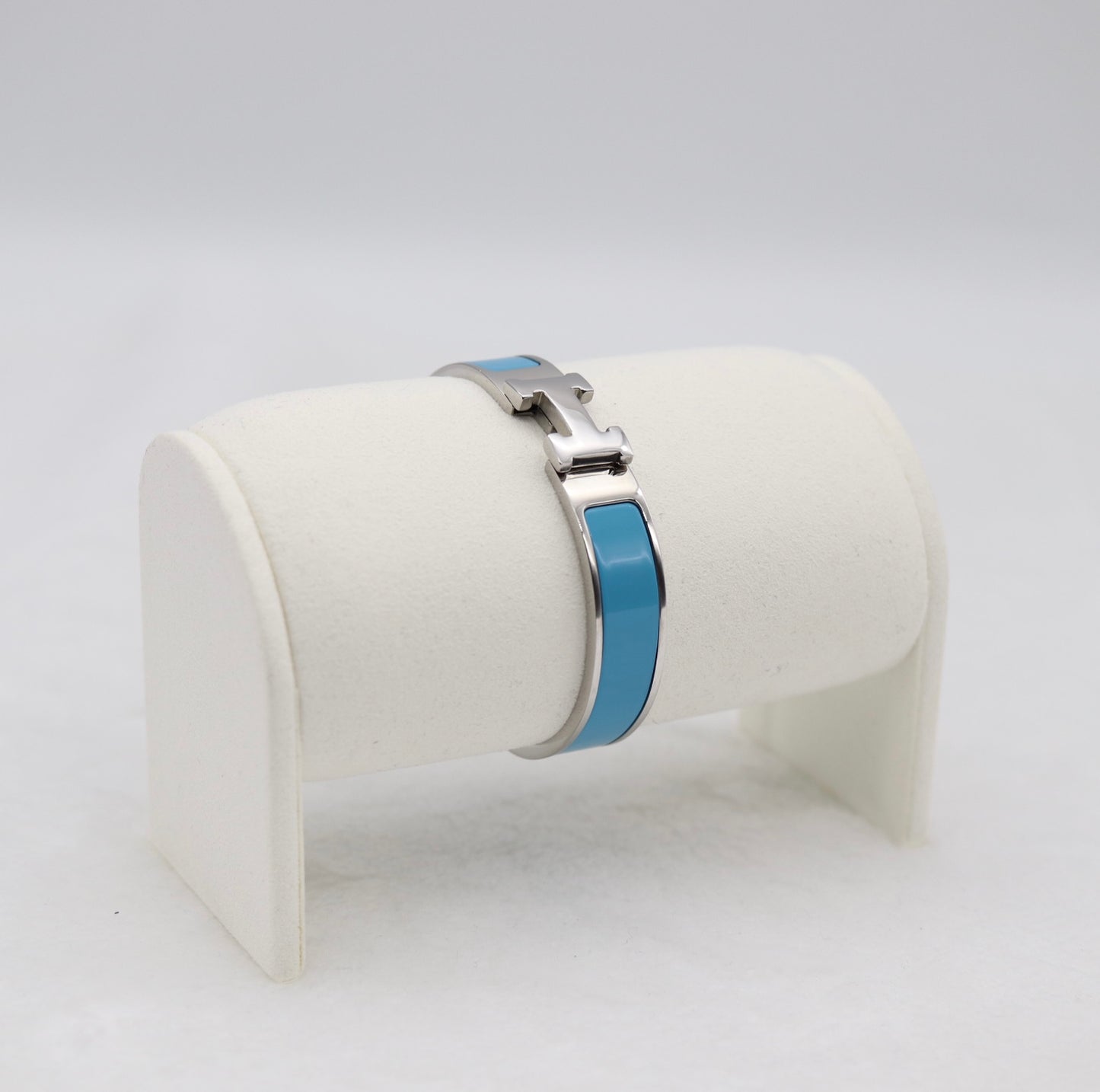 Medium Sleek Silver & Light Blue Enamel Bracelet