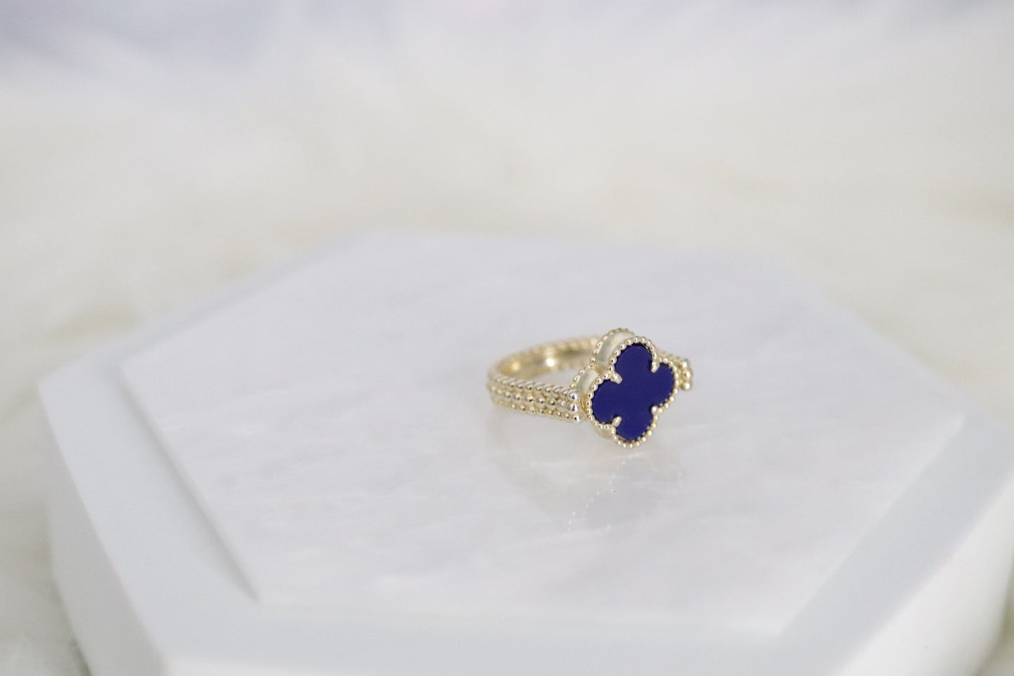 Navy Blue Clover Gold Reversible Ring - Size 6