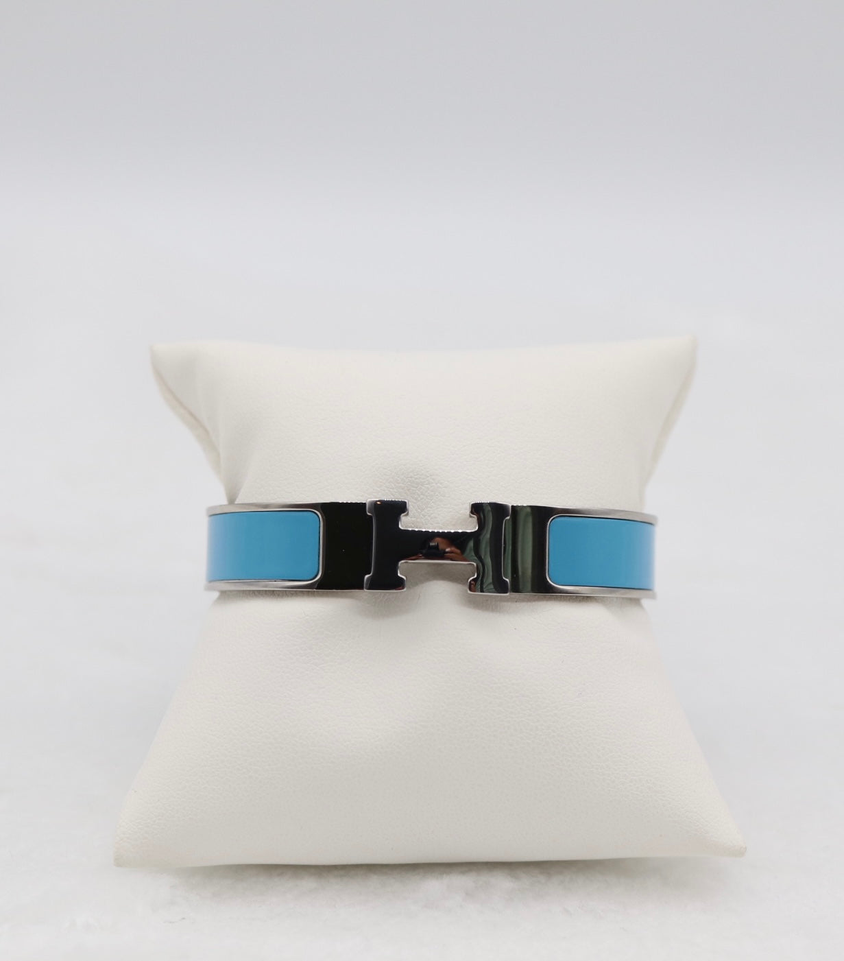 Medium Sleek Silver & Light Blue Enamel Bracelet