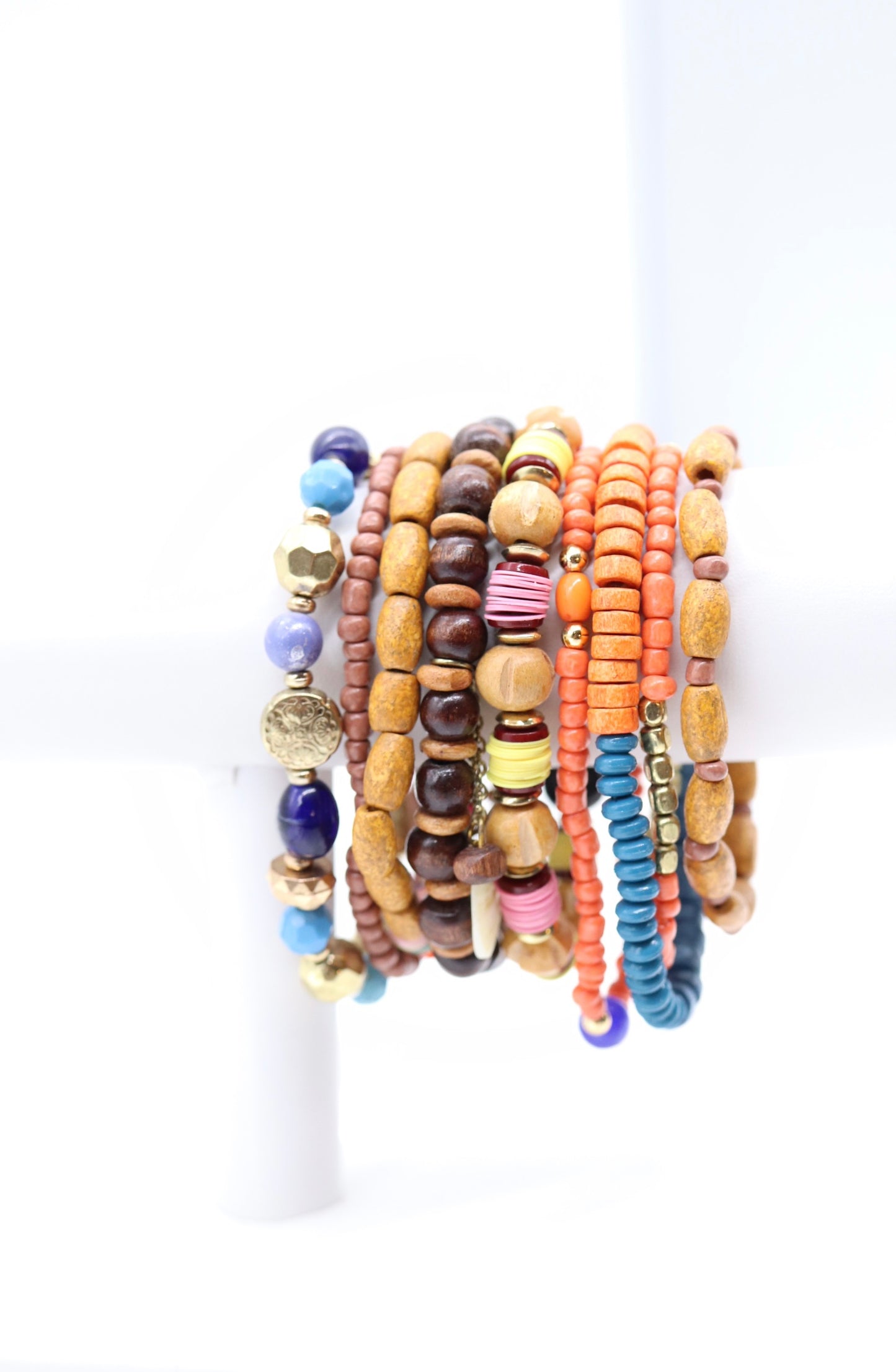 Brown, Yellow, Blue Boho Stacking Bracelet Set