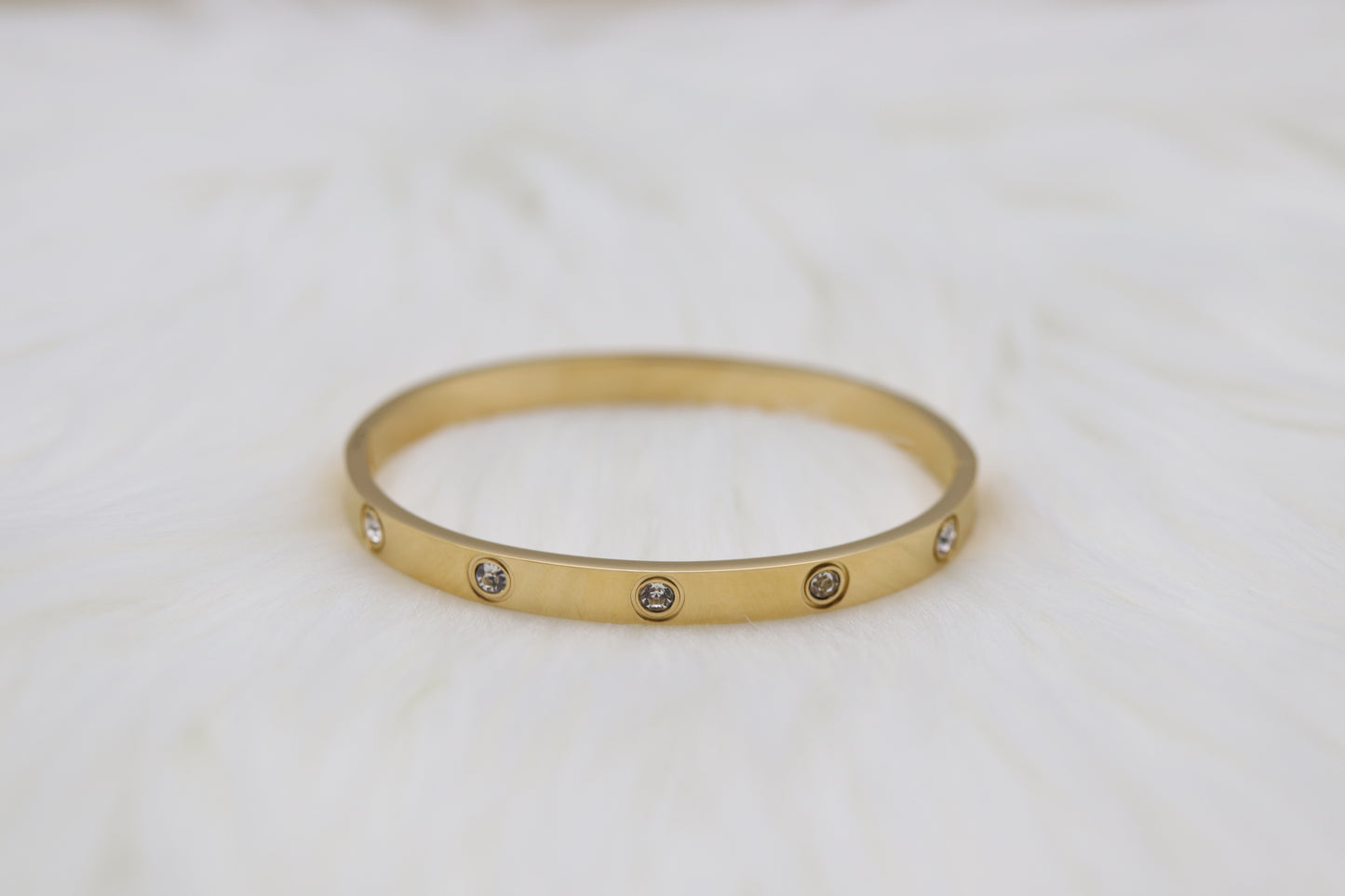 Gold Hinge Bangle Bracelet With CZ Stations